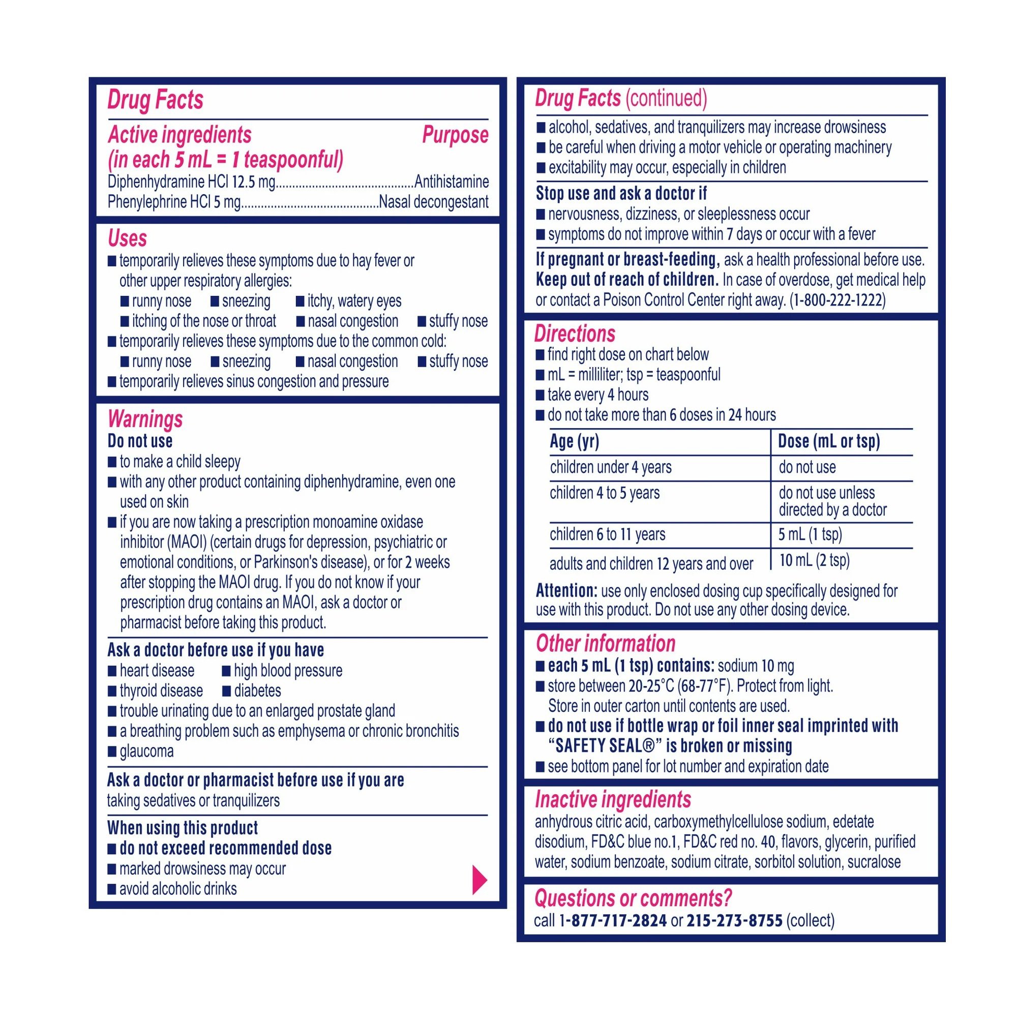 J & J Sales 50580034101 - Benadryl® Children's Allergy Plus Congestion Liquid Grape Flavor, 4 ounces - 1/Each