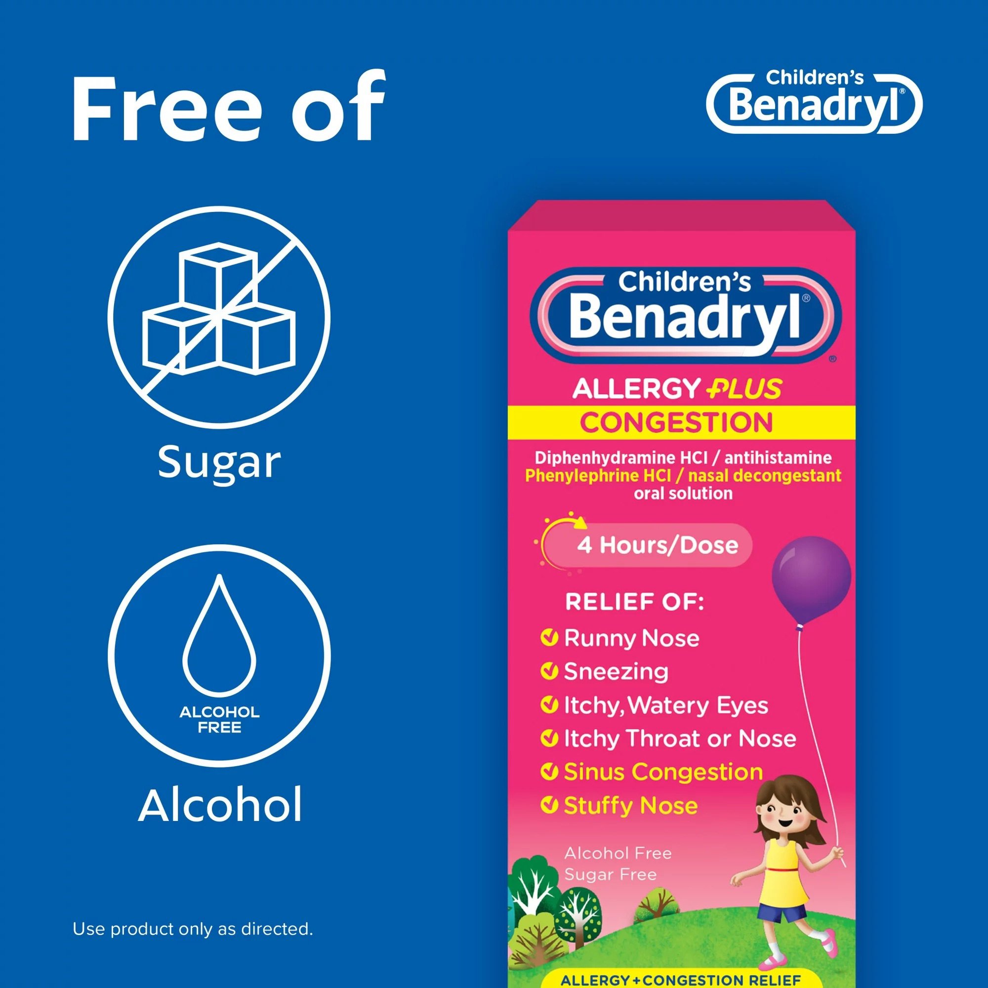 J & J Sales 50580034101 - Benadryl® Children's Allergy Plus Congestion Liquid Grape Flavor, 4 ounces - 1/Each
