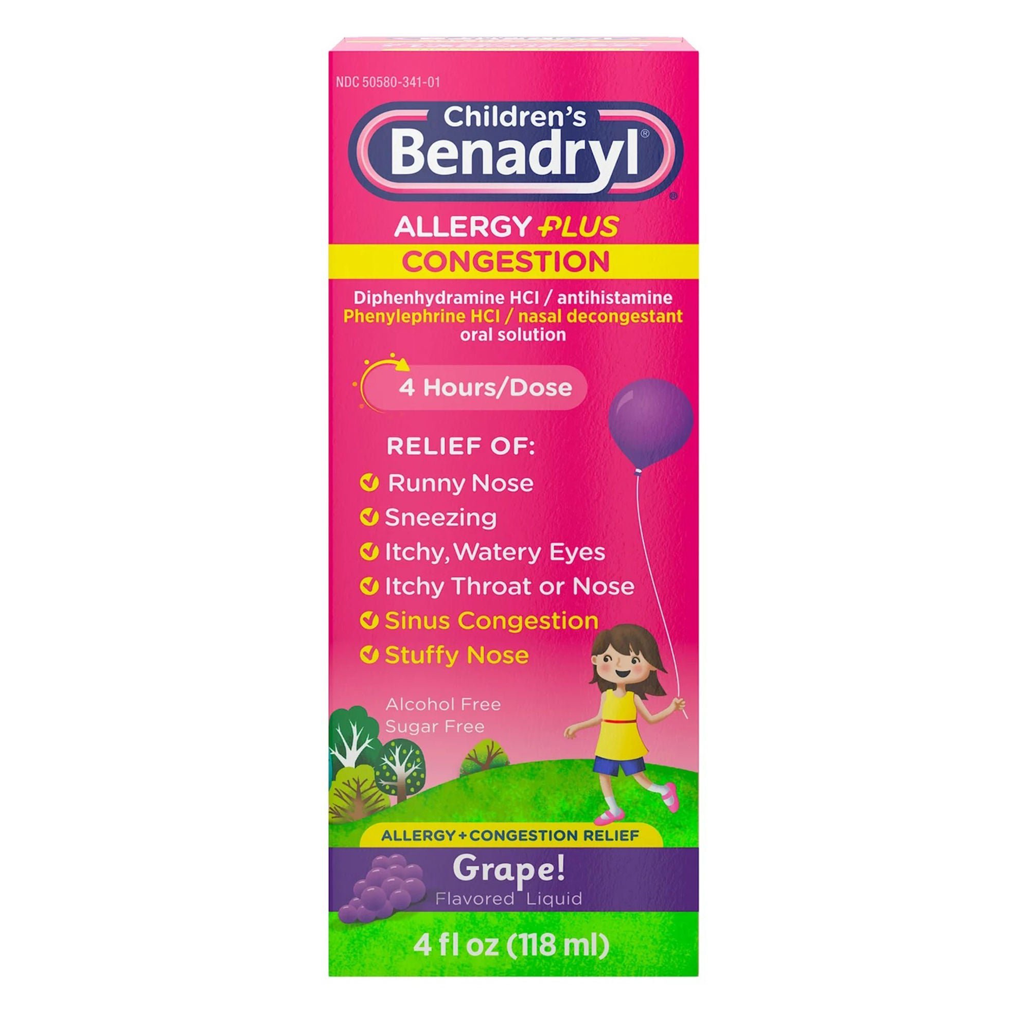 J & J Sales - 50580034101 Benadryl® Children's Allergy Plus Congestion Liquid Grape Flavor