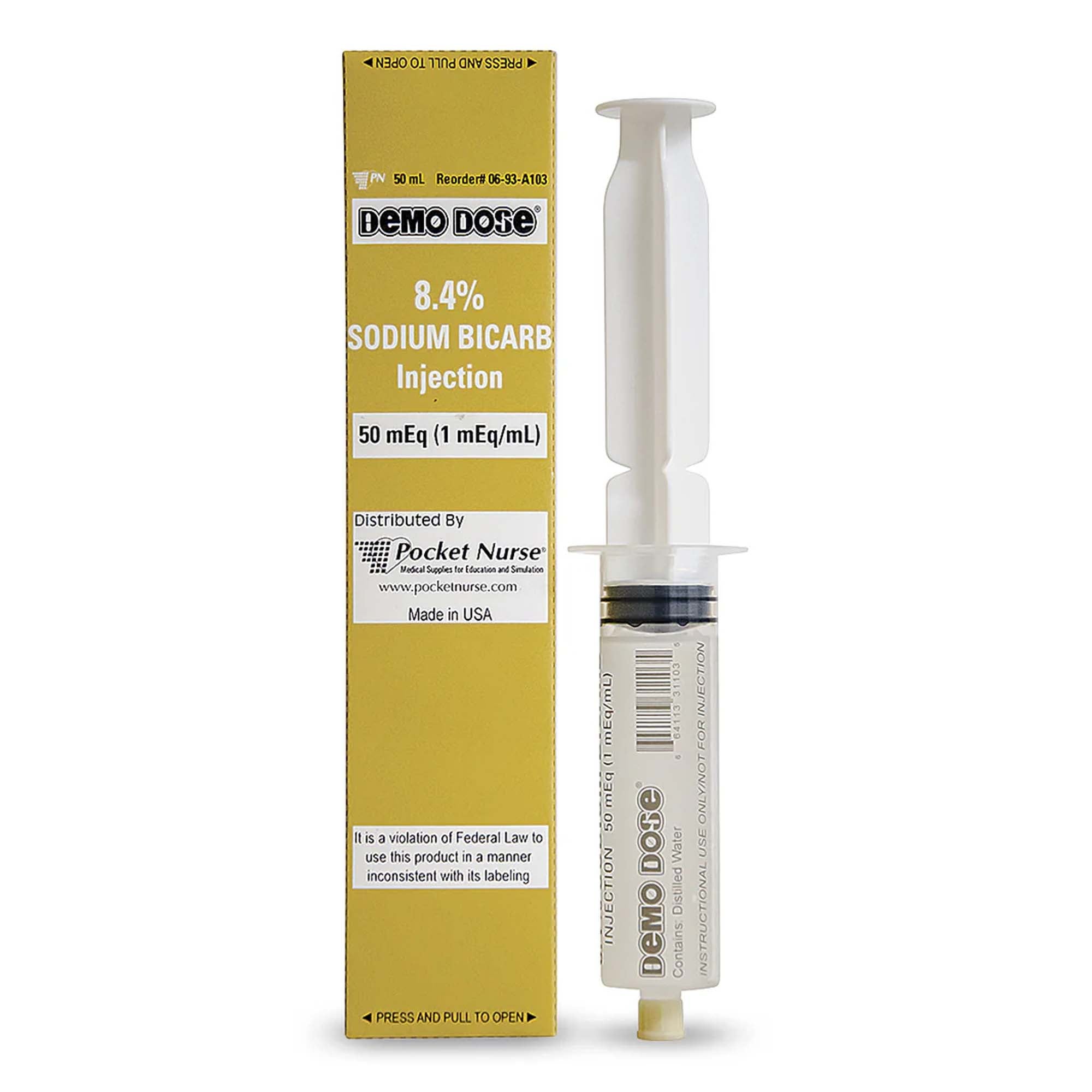Nasco Healthcare - PN01073 Clinical Training Medication Demo Dose® Sodium Bicarb 8.4% Liquid Pre-Filled Syringe 50 mL