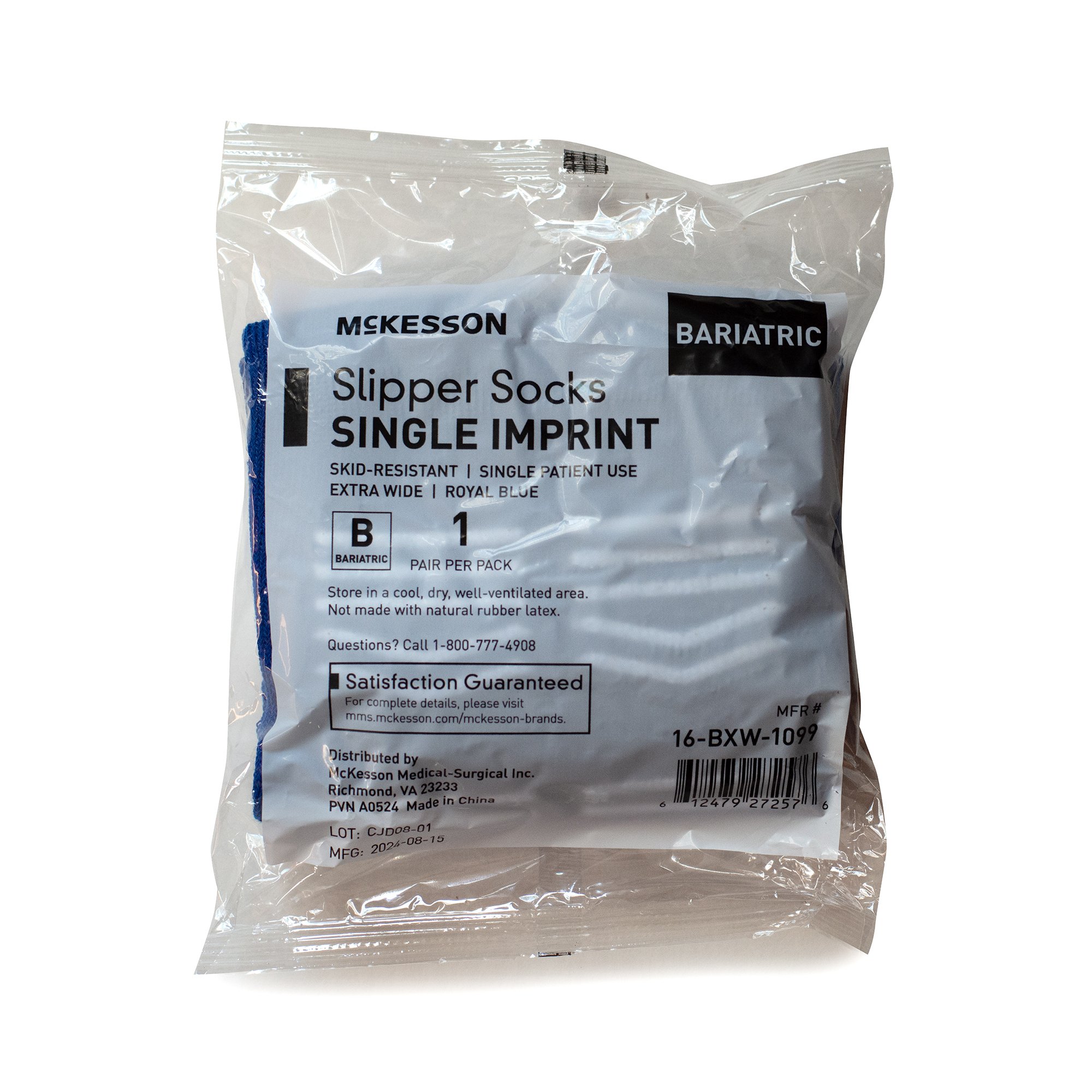 McKesson Brand 16-BXW-1099 - McKesson Slipper Socks, Single Tread, Bariatric, Kingfisher Blue - 1/Pair, 48/Case