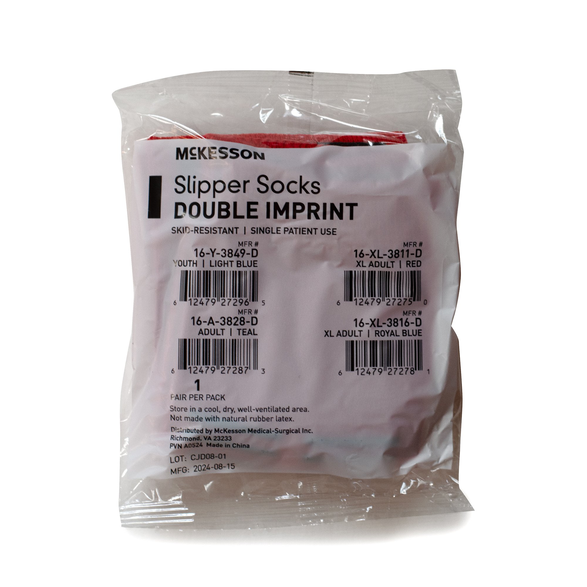 McKesson Brand 16-XL-3811-D - McKesson Slipper Socks, Double Tread, Extra Large, Red - 1/Pair, 48/Case