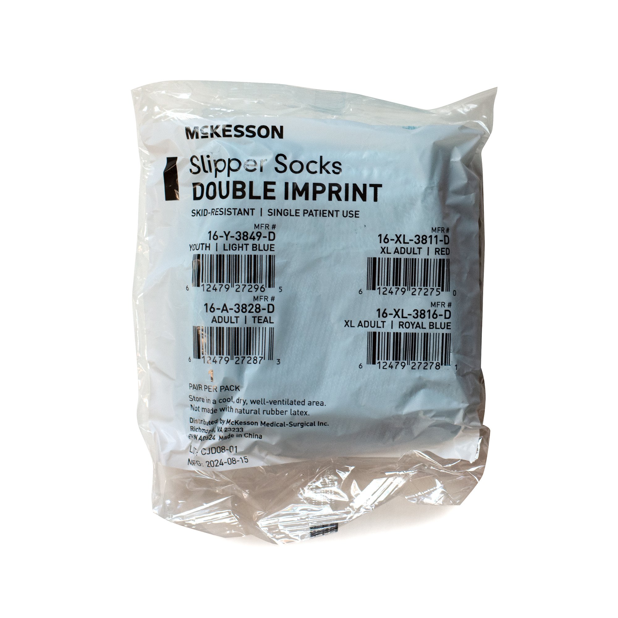 McKesson Brand 16-A-3828-D - McKesson Slipper Socks, Double Tread, Adult, Teal - 1/Pair, 48/Case