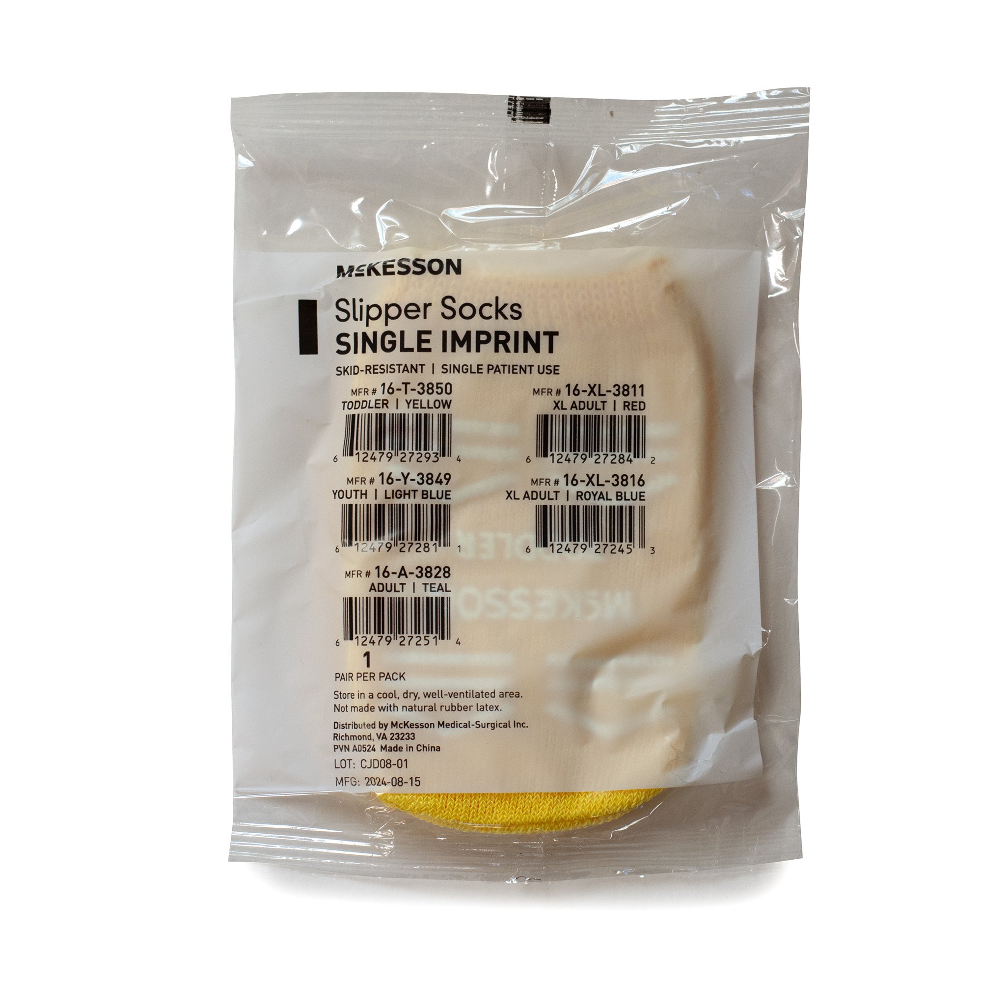 McKesson Brand 16-T-3850 - McKesson Slipper Socks, Single Tread, Toddler Size, Yellow - 1/Pair, 48/Case