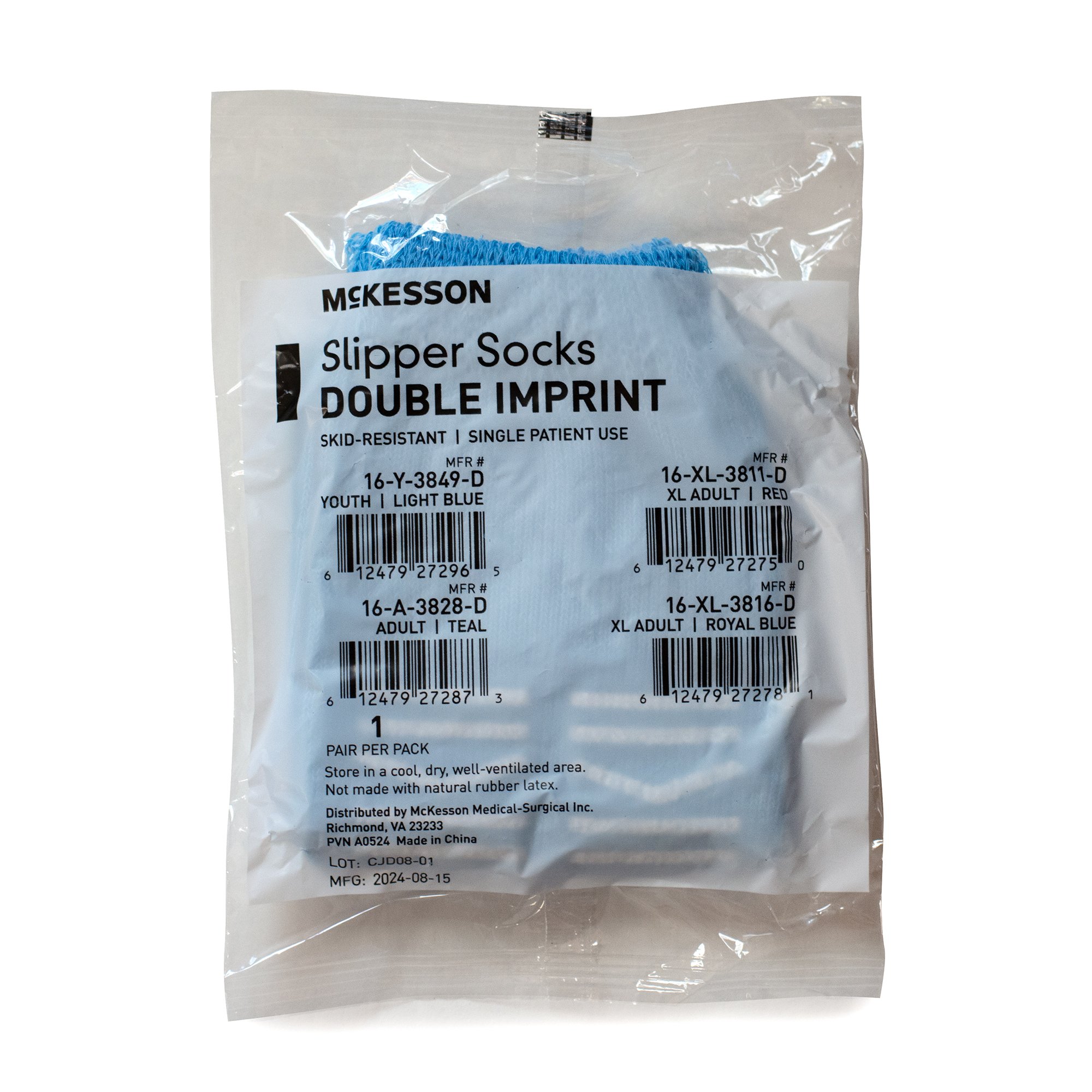 McKesson Brand 16-Y-3849-D - McKesson Slipper Socks, Double Tread, Youth Size, Light Blue - 48/Case