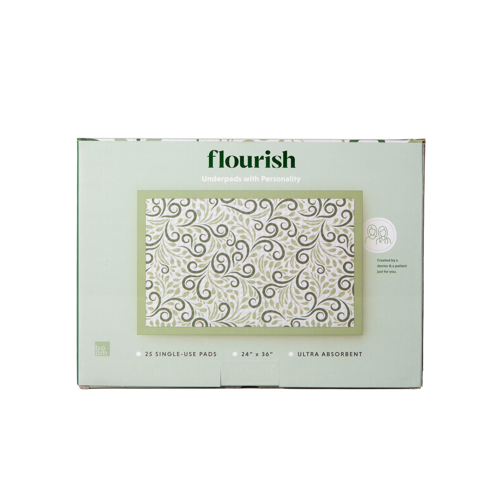 Boom Home Medical BINAUPSGV025 - Boom Home Medical Flourish Ultra Absorbent Underpads, Sage Green - 25/Box, 150/Case