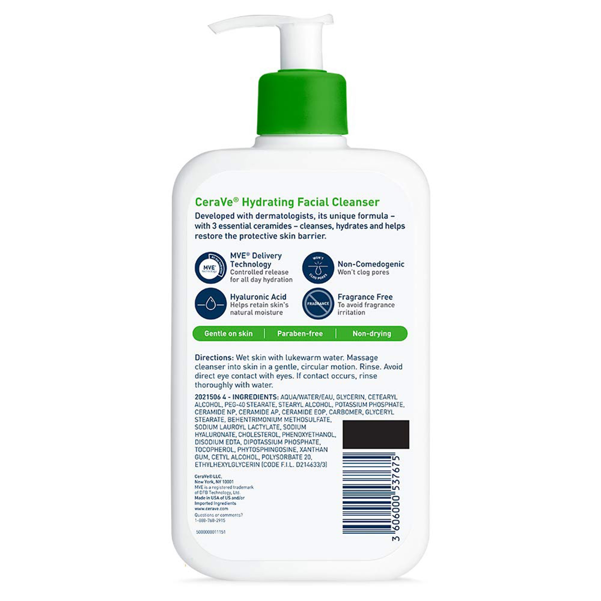 Loreal USA 60600053767 - CeraVe® Hydrating Facial Cleanser for Normal to Dry Skin, 16-ounce Pump Bottle - 1/Each