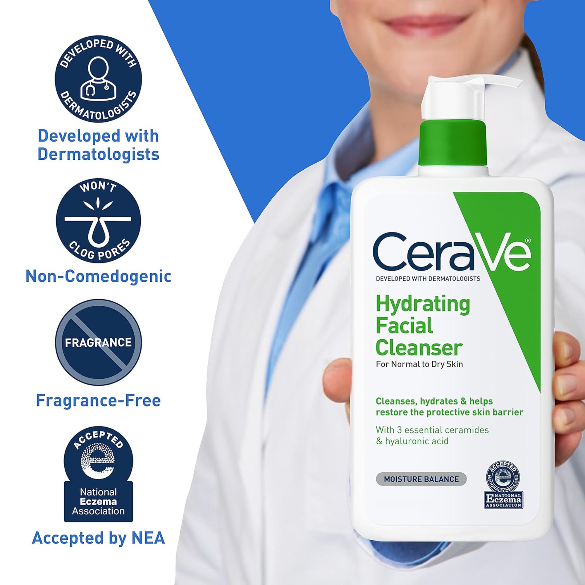 Loreal USA 60600053767 - CeraVe® Hydrating Facial Cleanser for Normal to Dry Skin, 16-ounce Pump Bottle - 1/Each