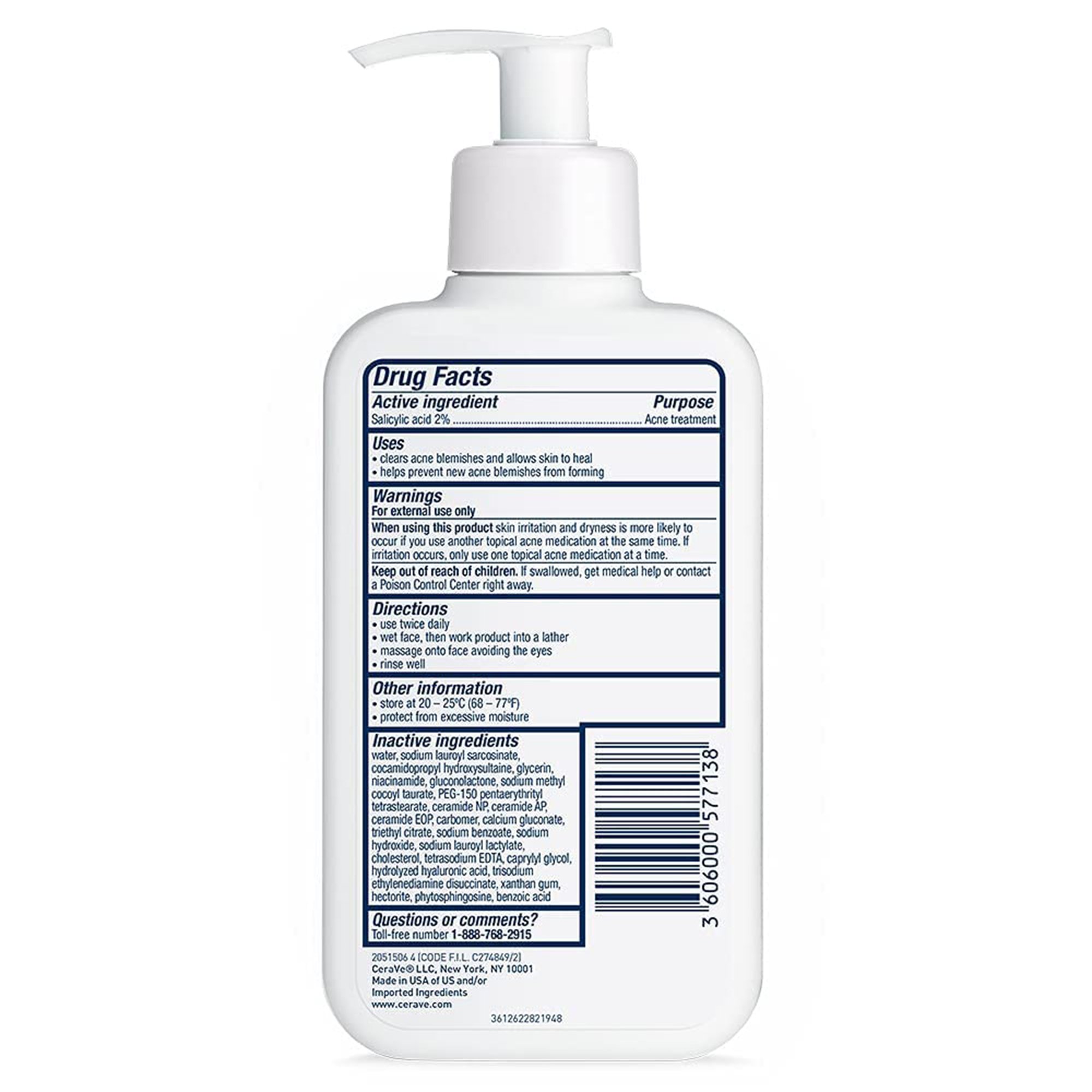 Loreal USA 60600057713 - CeraVe® 2% Salicylic Acid Acne Control Cleanser with Ceramides & Hectorite Clay - 1/Each
