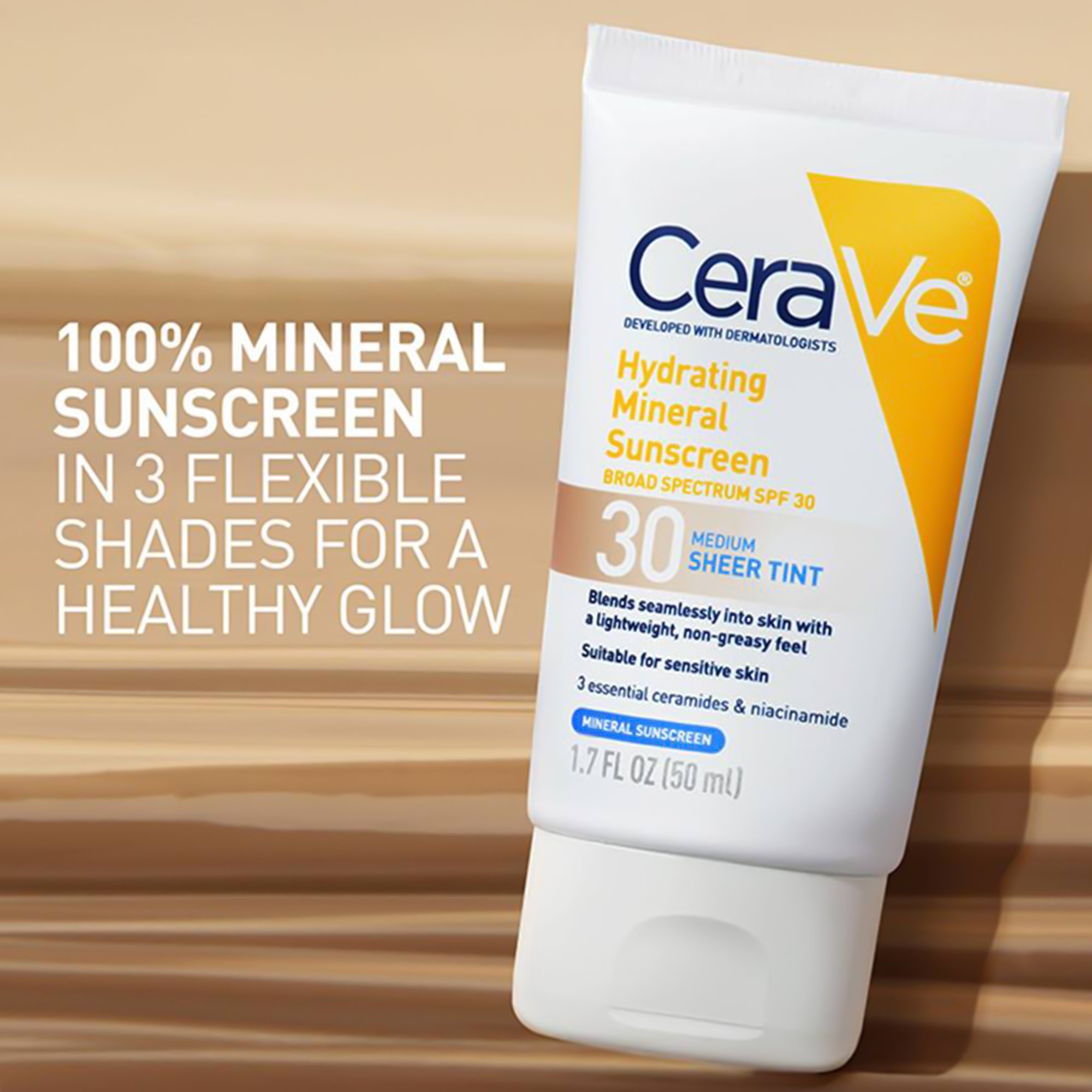 Loreal USA 60600051231 - CeraVe® Hydrating Mineral Sunscreen Medium Sheer Tint, SPF 30, 1.7-ounce Tube - 1/Each