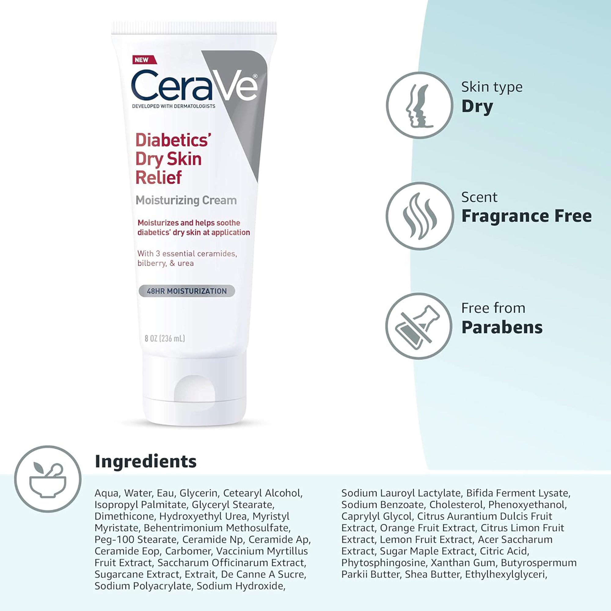 Loreal USA 60600051215 - CeraVe® Diabetics' Dry Skin Relief Moisturizing Cream, 8-ounce Tube - 1/Each