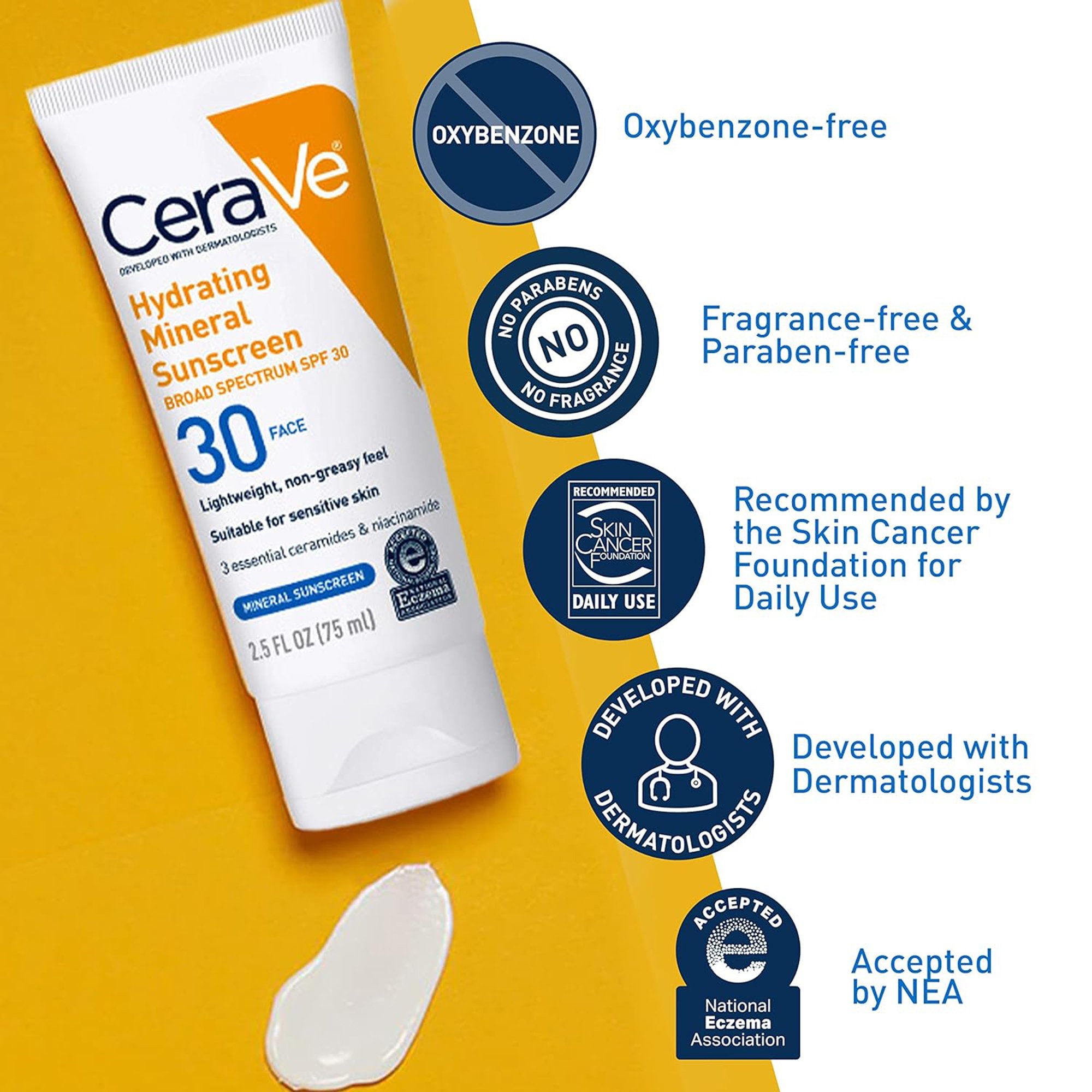 Loreal USA 60600051503 - CeraVe® Hydrating Mineral Sunscreen for Face, SPF 50, 2.5-ounce Tube - 1/Each