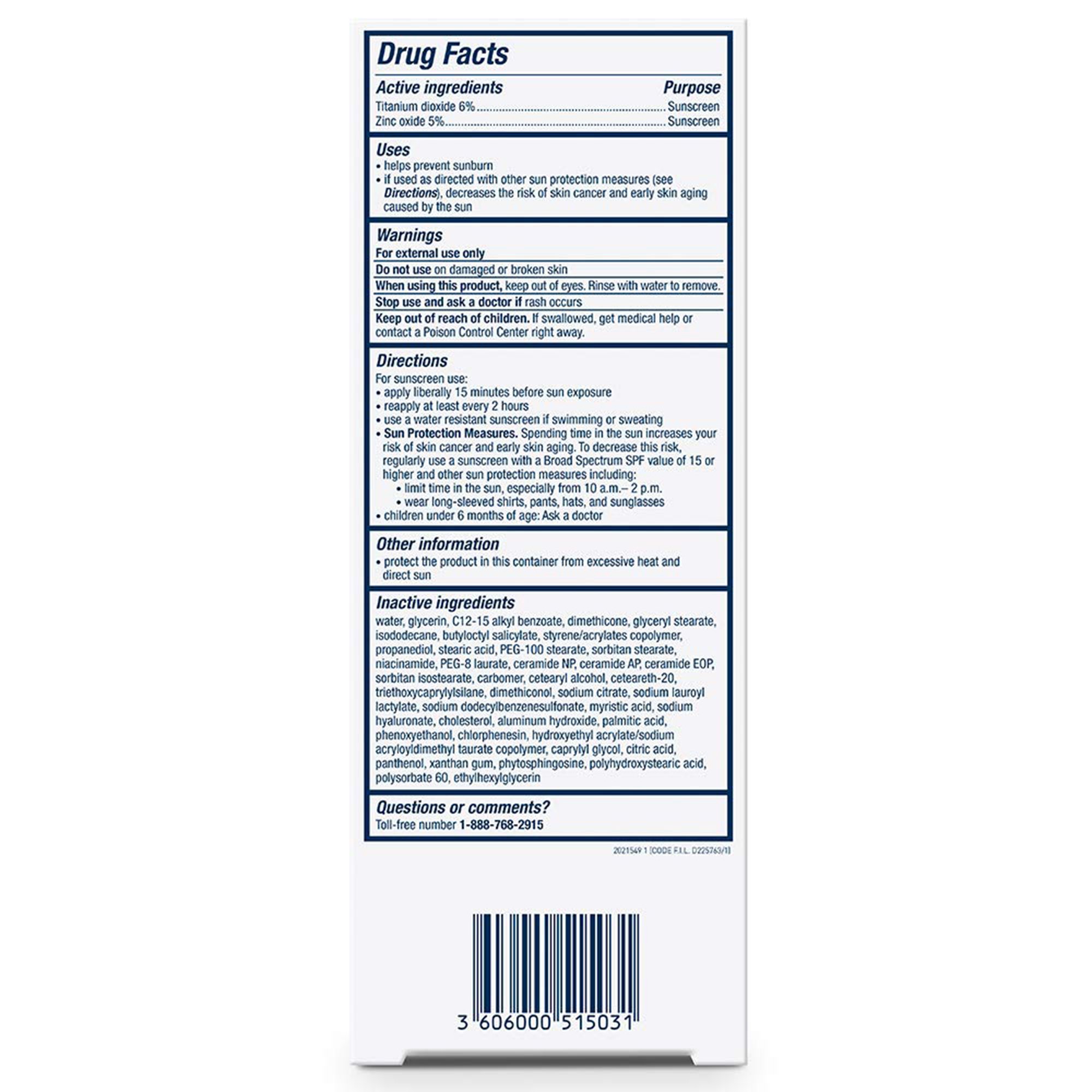 Loreal USA 60600051503 - CeraVe® Hydrating Mineral Sunscreen for Face, SPF 50, 2.5-ounce Tube - 1/Each