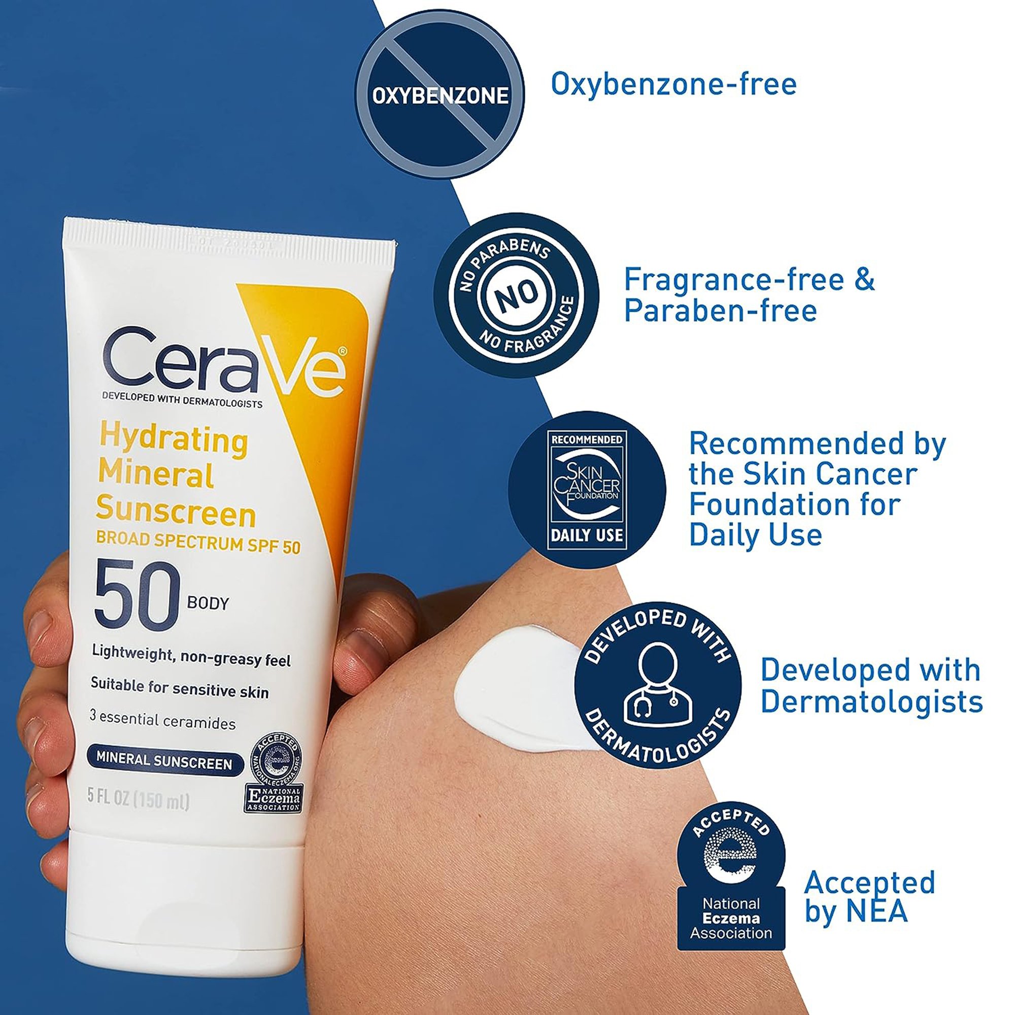 Loreal USA 60600051491 - CeraVe® Hydrating Mineral Sunscreen Body SPF 50, 5-ounce Tube - 1/Each