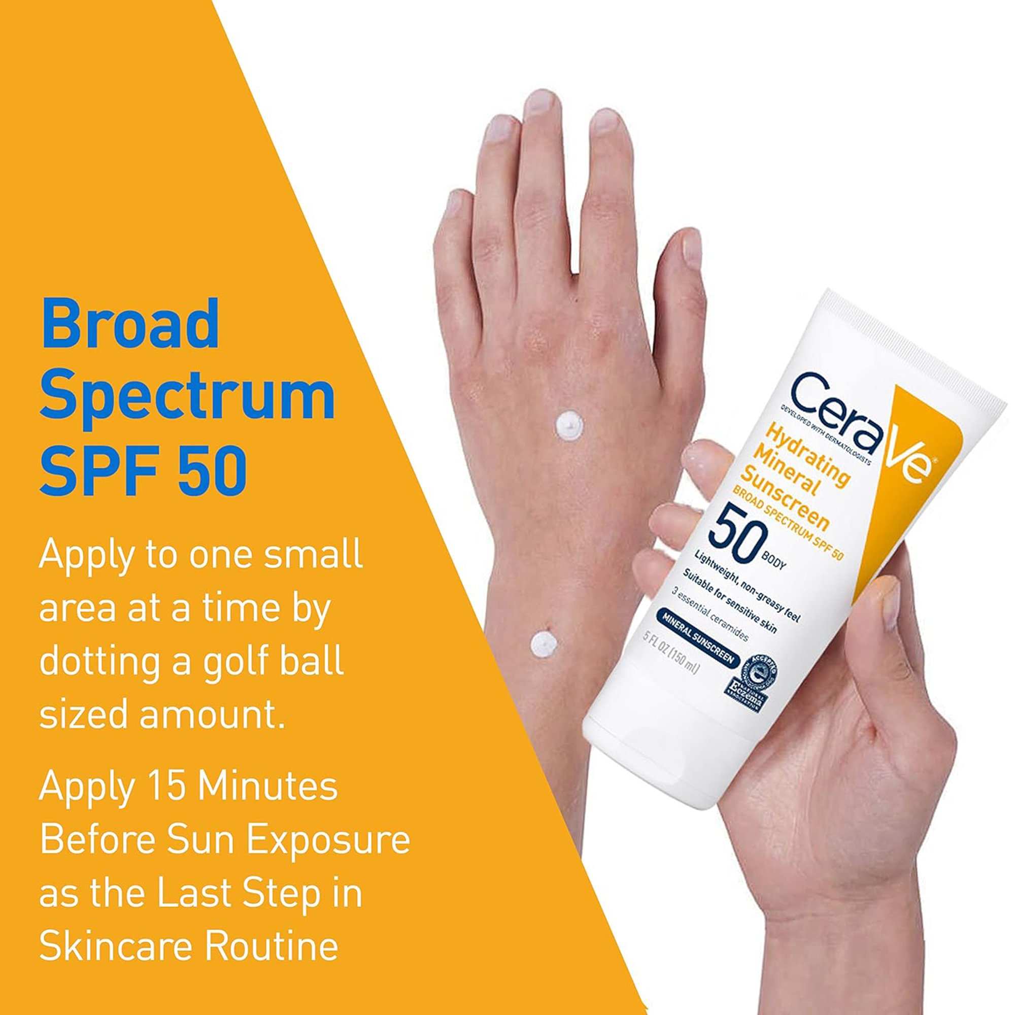 Loreal USA 60600051491 - CeraVe® Hydrating Mineral Sunscreen Body SPF 50, 5-ounce Tube - 1/Each