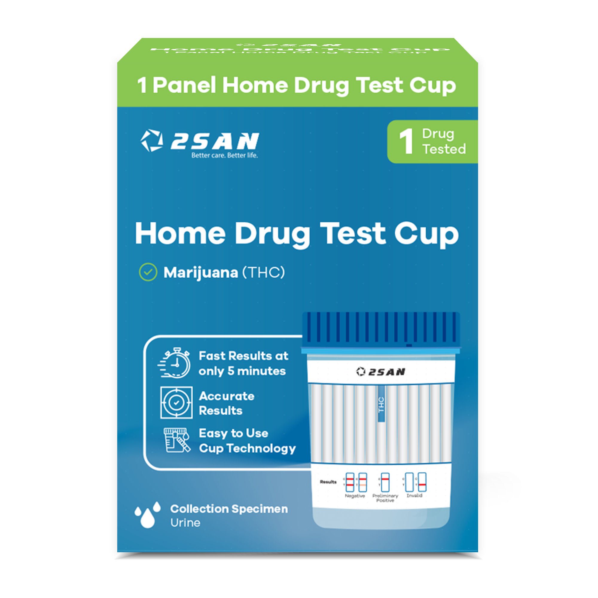 2San LLC - USDA7WO-1 Drugs of Abuse Test Kit 2San™ Cannabinoids (THC) 1 Test per Kit (18 Kits per Case) CLIA Waived