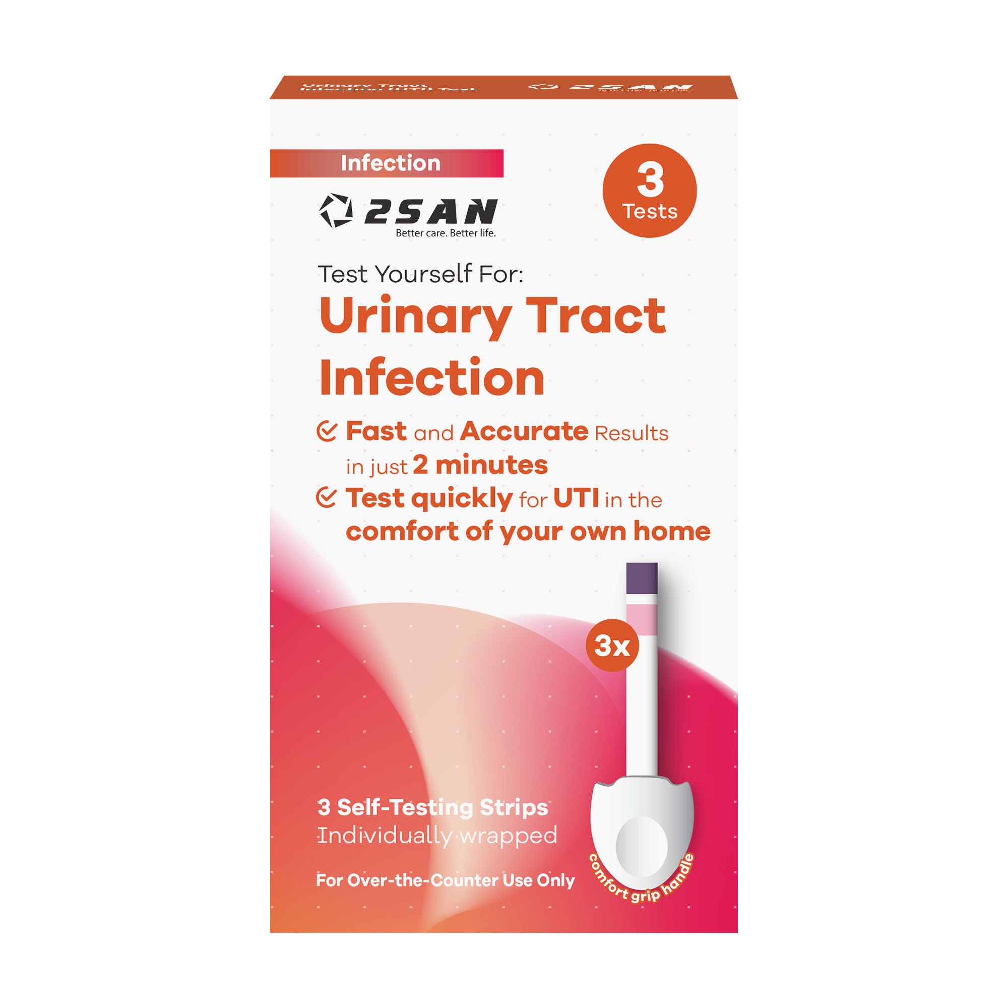 2San LLC - USUT1HE-3 Urinalysis Test Kit 2San™ Urinary Tract Infection Detection 3 Tests per Kit (24 Kits per Case) CLIA Waived