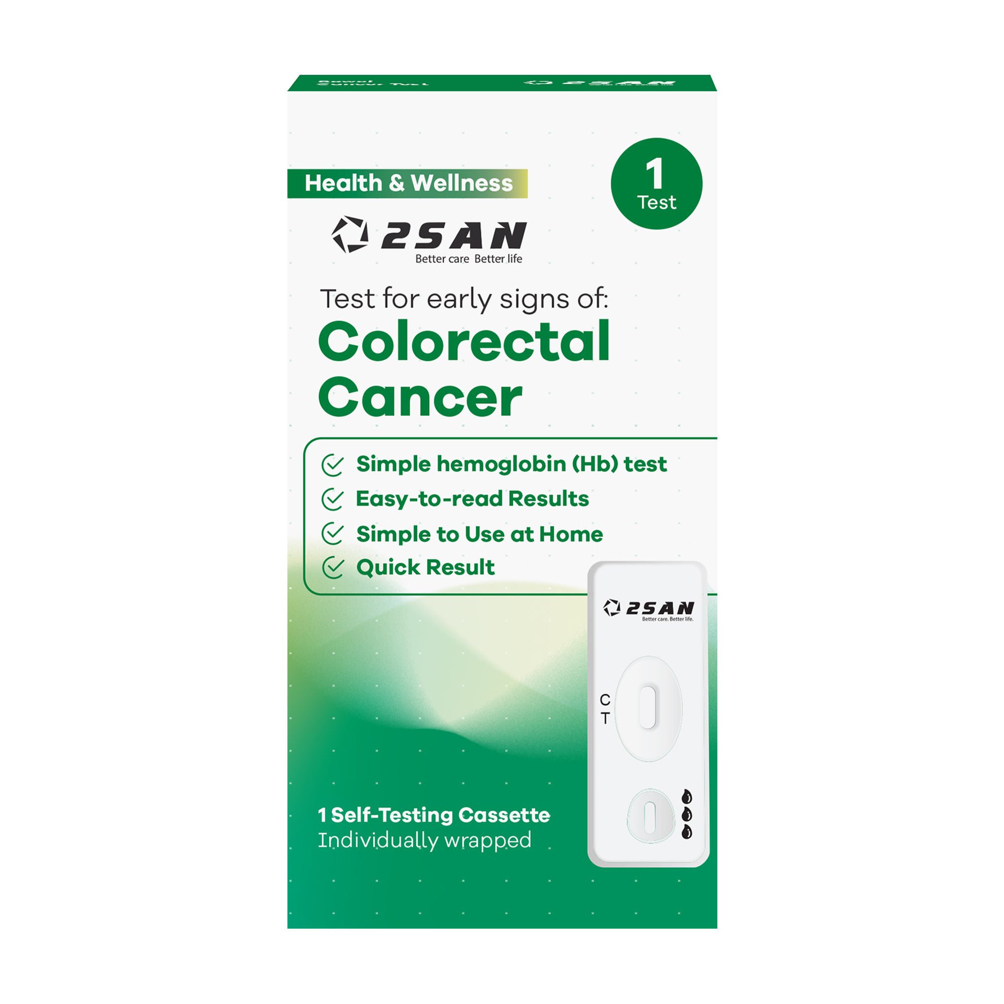2San LLC - USFO1WO-1 Cancer Screening Test Kit 2San™ Fecal Occult Blood Test (iFOB or FIT) 1 Test per Kit (24 Kits per Case) CLIA Waived