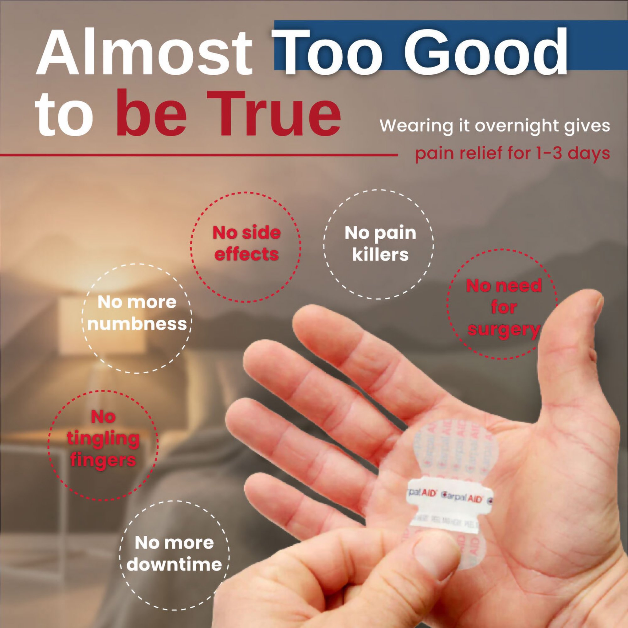 Carpal AID LLC CA-100PK UNI - Carpal Aid® Patch Hand-Based Carpal Tunnel Support - 100/Pack, 4800/Case