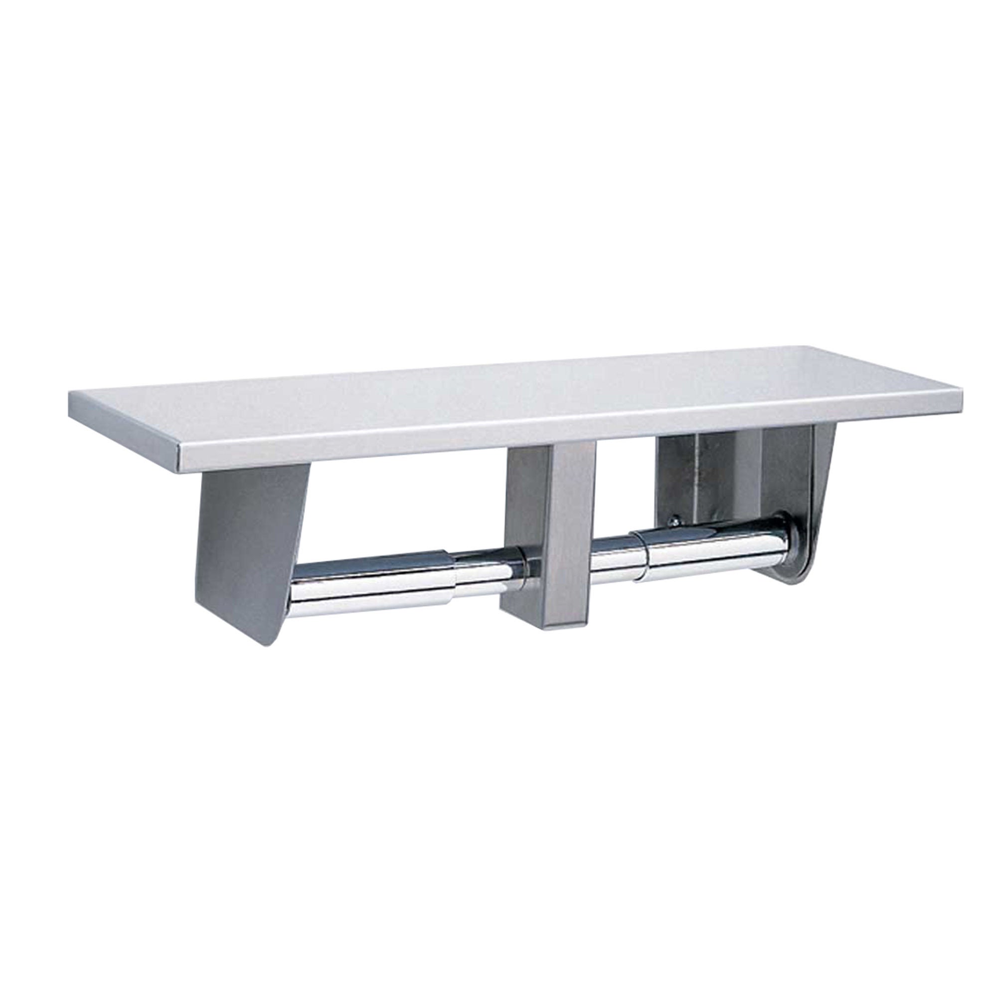Essendant Co-United Stationers - BOB2840 Toilet Tissue Dispenser with Utility Shelf Bobrick Silver Stainless Steel Manual Pull Double Roll Surface Mount