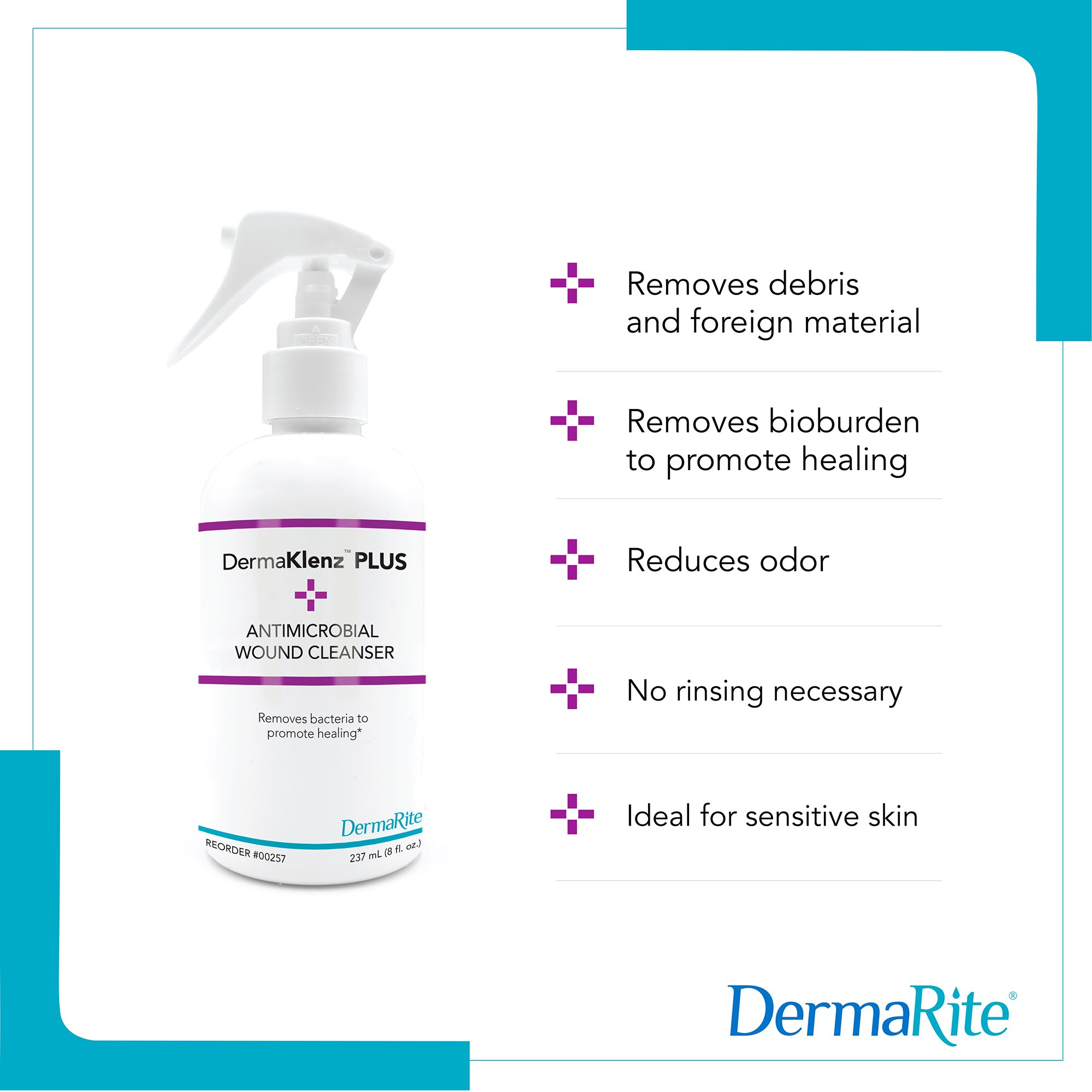 Sion Brands LLC 00257 - DermaRite's DermaKlenz PLUS Wound Cleanser - Spray Bottle, 8 oz. - 1/Each, 6/Case