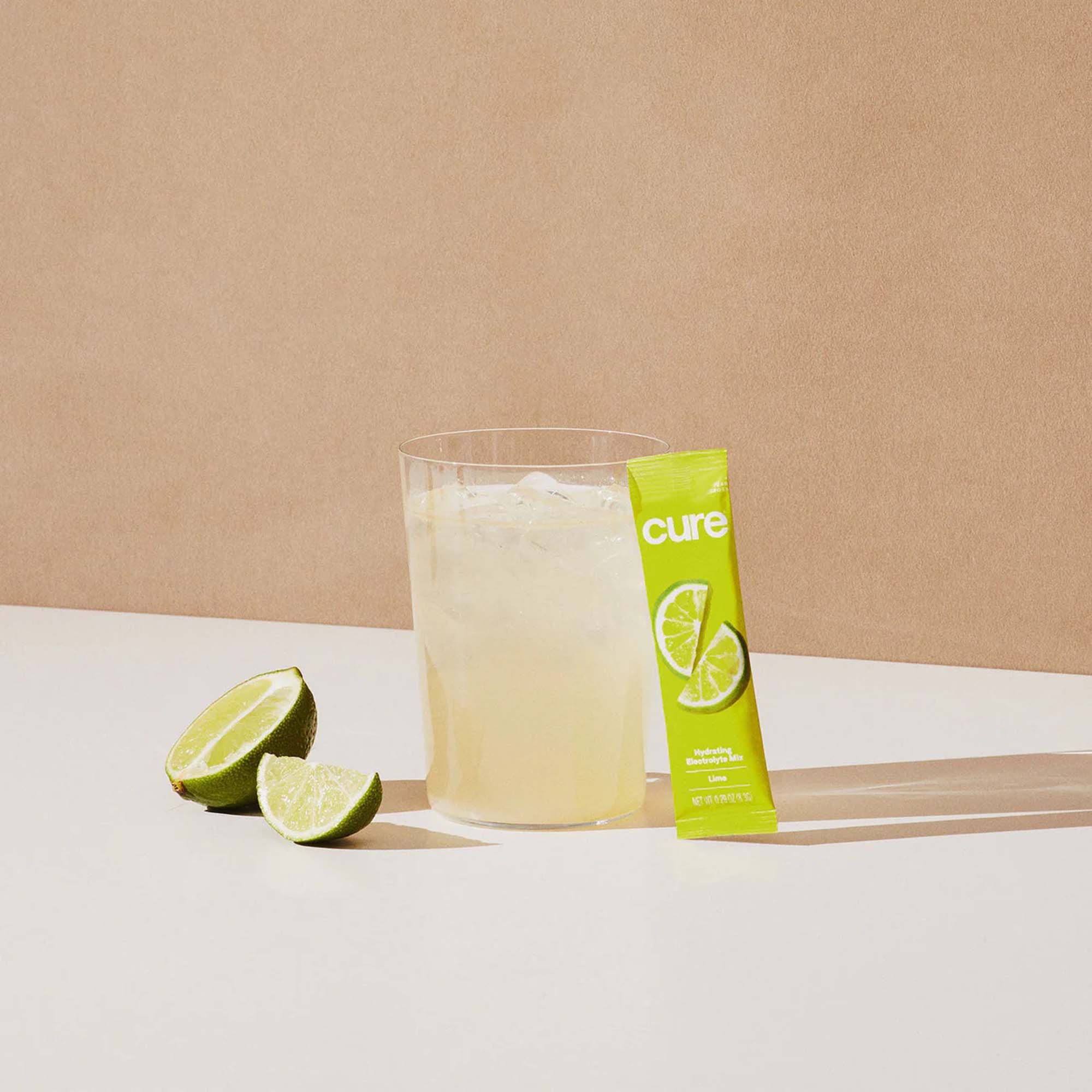 Cure Hydration HM1006 - Cure Electrolyte Drink Mix made with Coconut Water, Lime, 7.7-gram Packets - 14/Pack, 168/Case