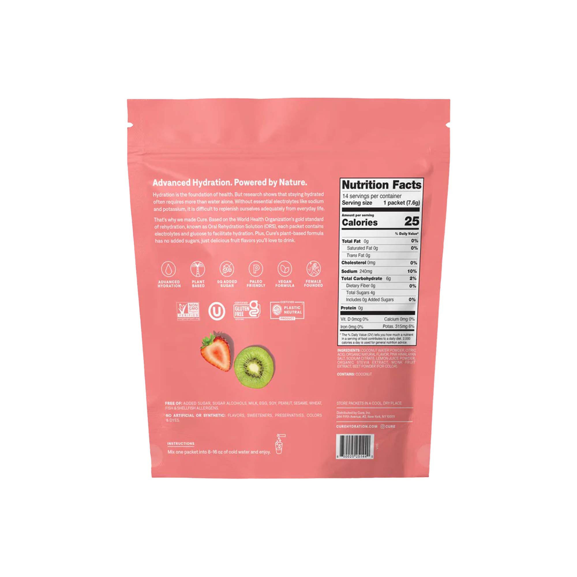 Cure Hydration HM1009 - Cure Electrolyte Drink Mix, Strawberry Kiwi, 7.7-gram Packets - 14/Pack, 168/Case