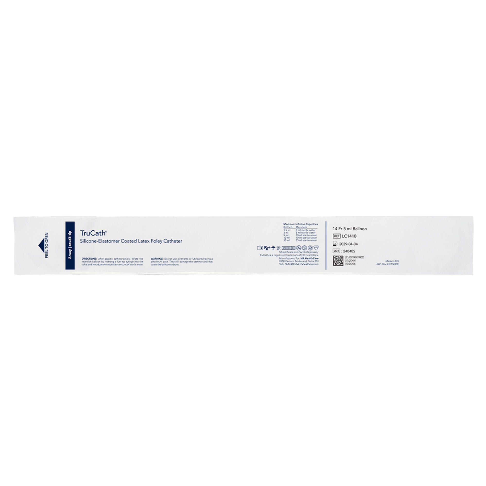 HR Healthcare - LC1410 Foley Catheter TruCath® 2-Way Coude Tip 5 mL Balloon 14 Fr. Silicone Elastomer Coated Latex