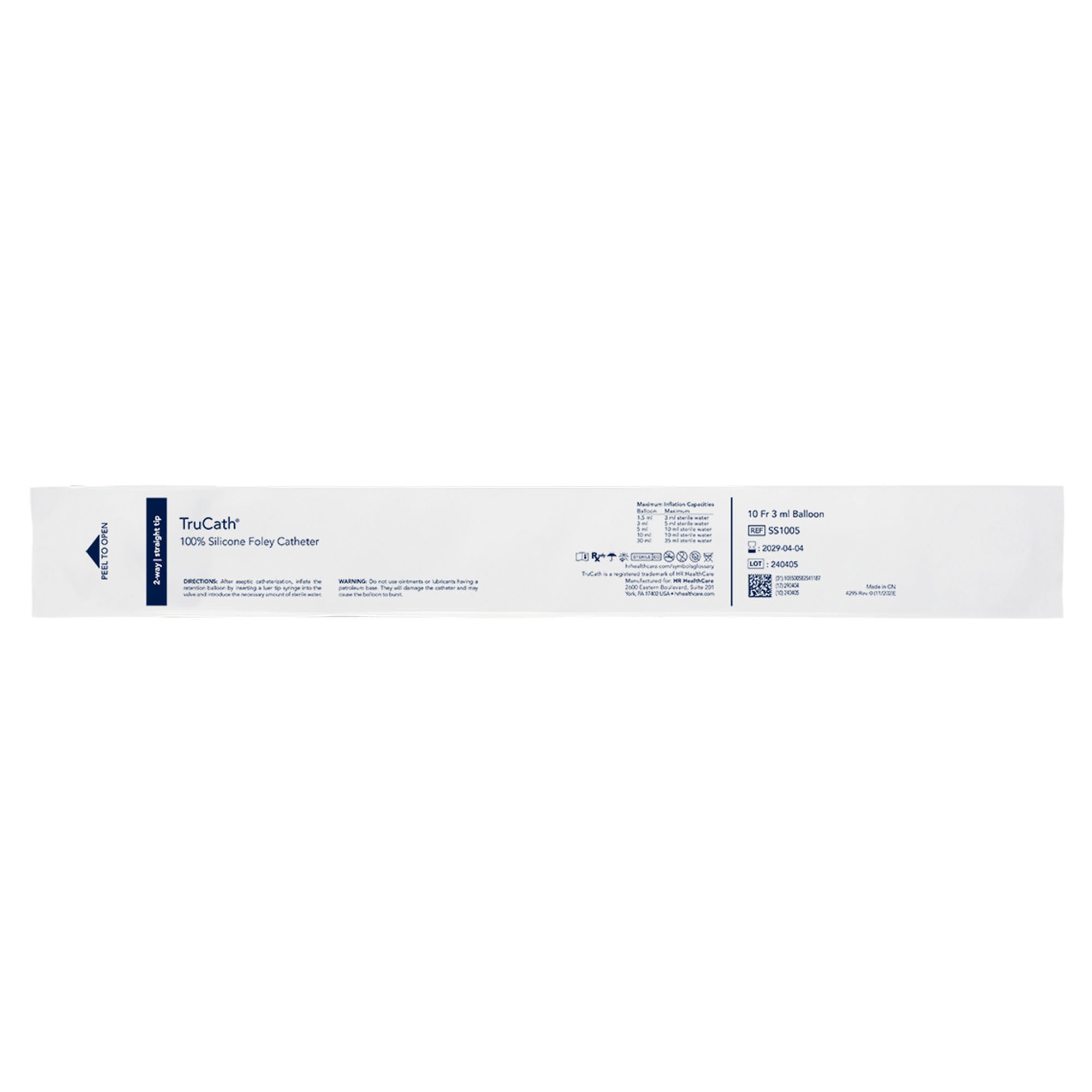 HR Healthcare - SS1005 Foley Catheter TruCath® 2-Way Standard Tip 3 mL Balloon 10 Fr. Silicone