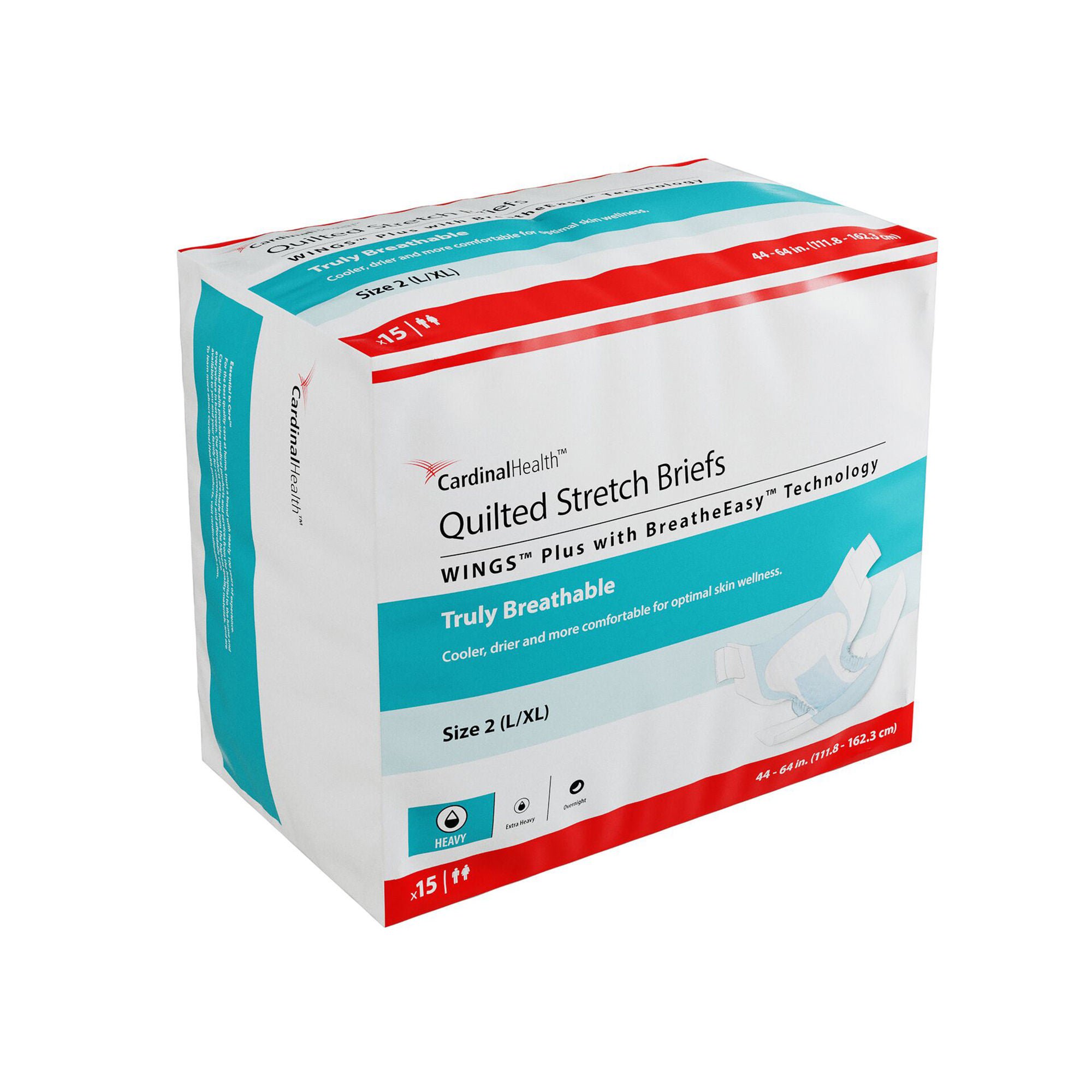 Cardinal - 66064 Incontinence Brief Wings™ Plus Adult Size 2 / Large Unisex Disposable Heavy Absorbency