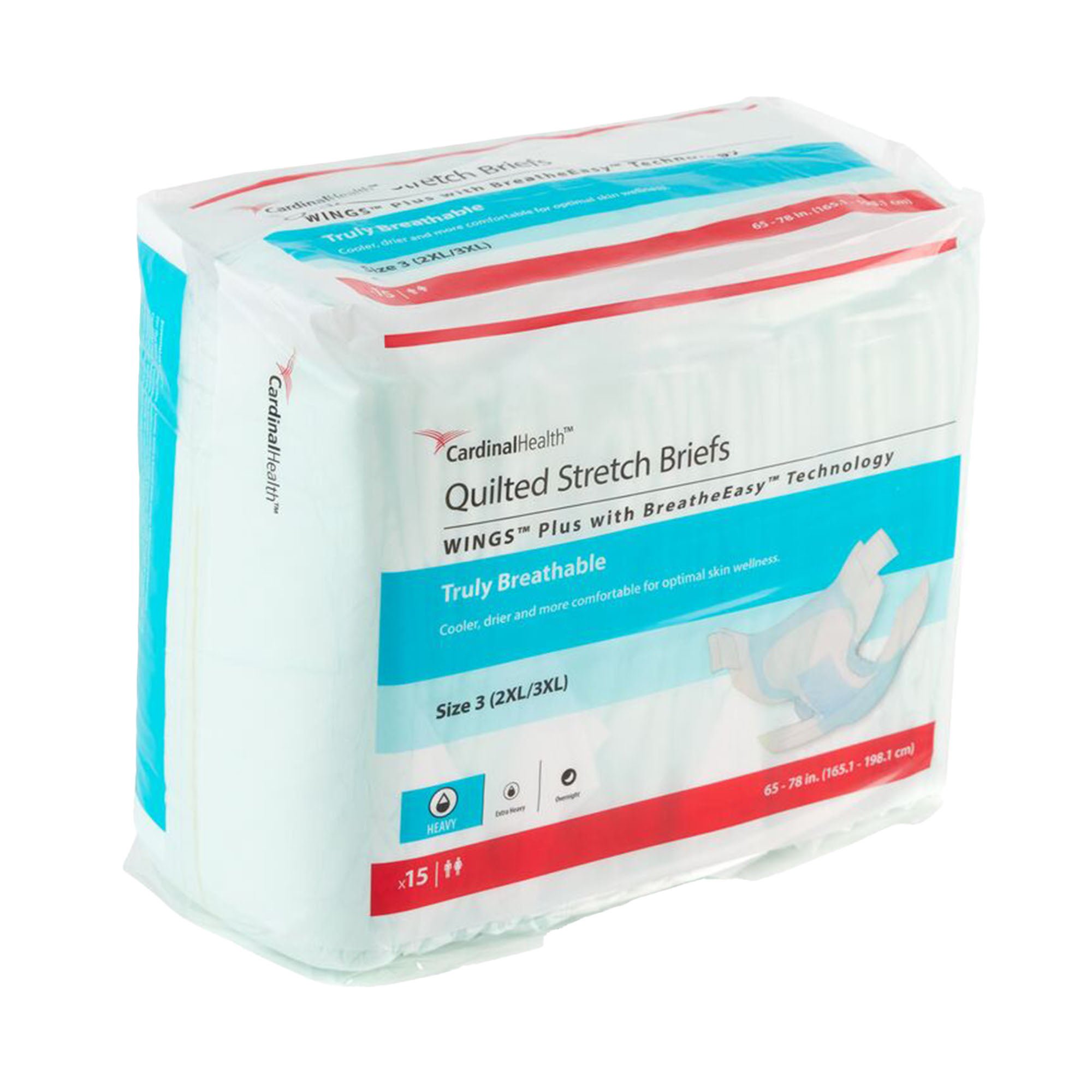 Cardinal - 66093 Incontinence Brief Wings™ Plus Adult Size 3 / X-Large Unisex Disposable Heavy Absorbency