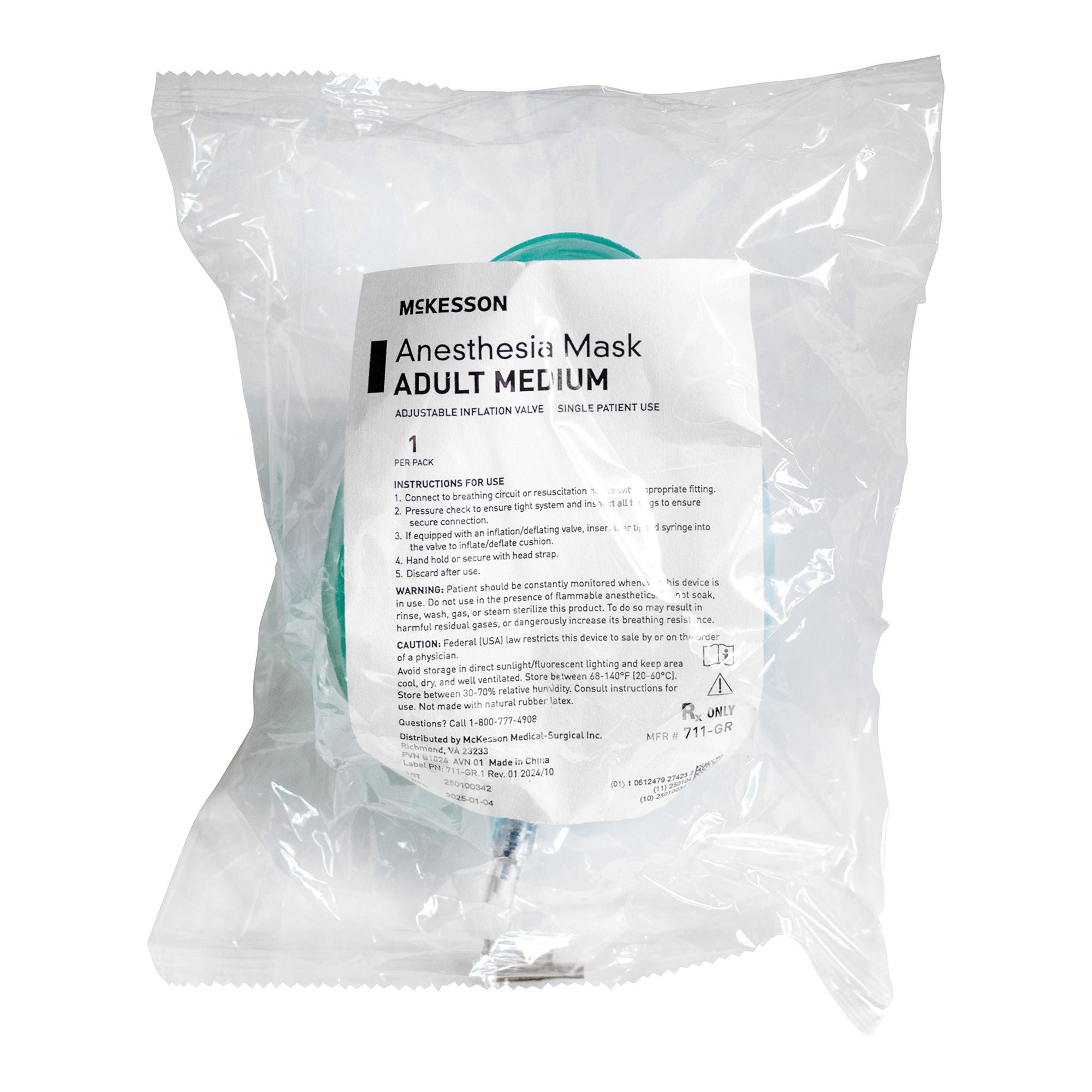 McKesson Brand - 711-GR Anesthesia Mask McKesson Elongated Style Adult Medium Hook Ring
