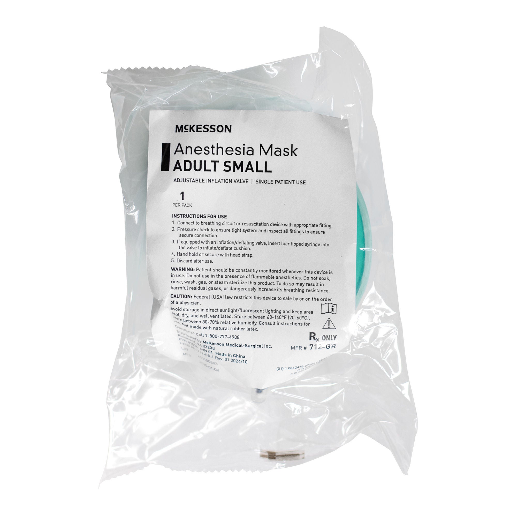 McKesson Brand - 712-GR Anesthesia Mask McKesson Elongated Style Adult Small Hook Ring