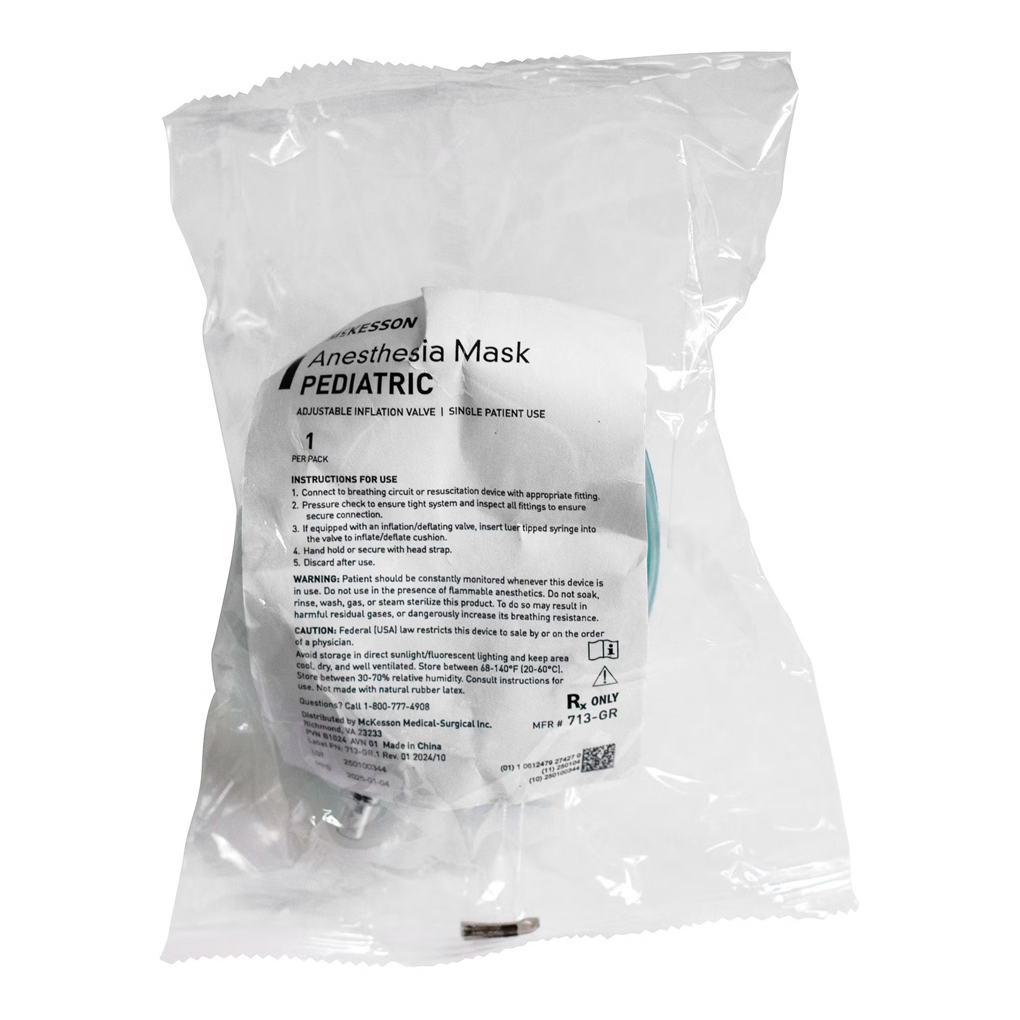 McKesson Brand - 713-GR Anesthesia Mask McKesson Elongated Style Pediatric One Size Fits Most Hook Ring