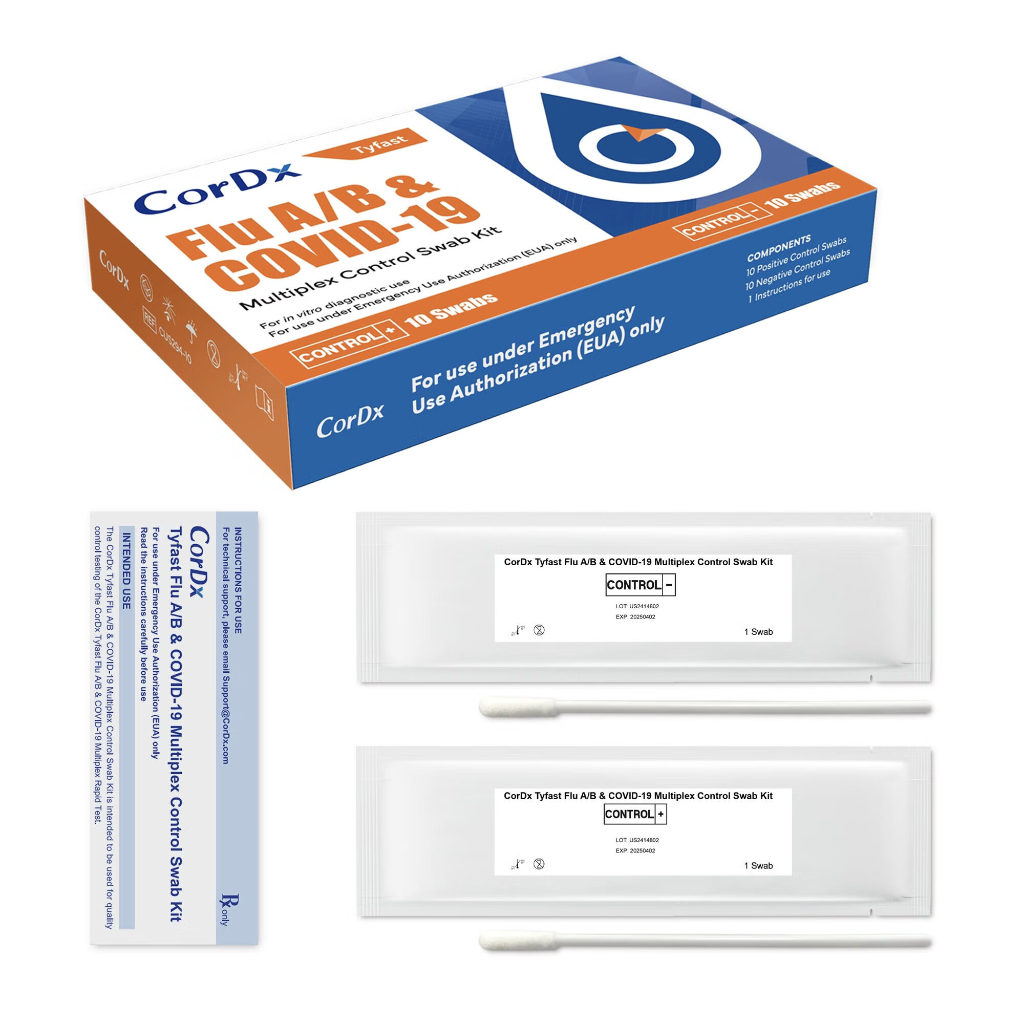 CorDx Inc - CUS294-10 Control Tyfast Flu A+B / COVID-19 Positive Level / Negative Level 20 Swabs