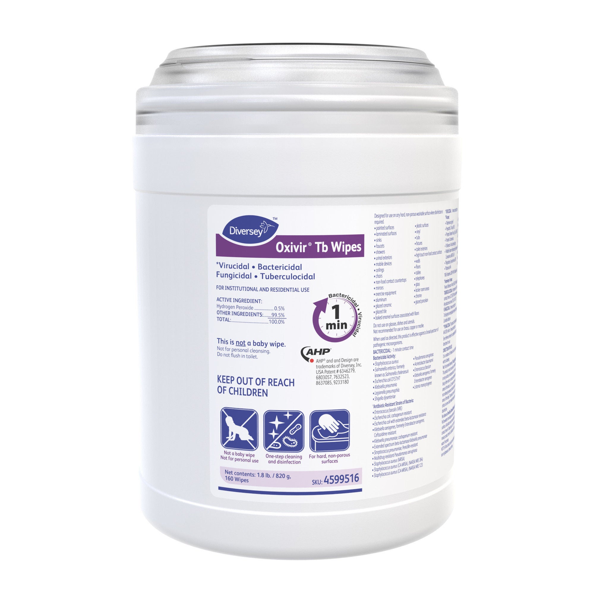 Diversey - 49599516 Surface Disinfectant Cleaner Diversey™ Oxivir® Tb Peroxide Based Manual Pull Wipe 160 Count Canister Characteristic Scent NonSterile