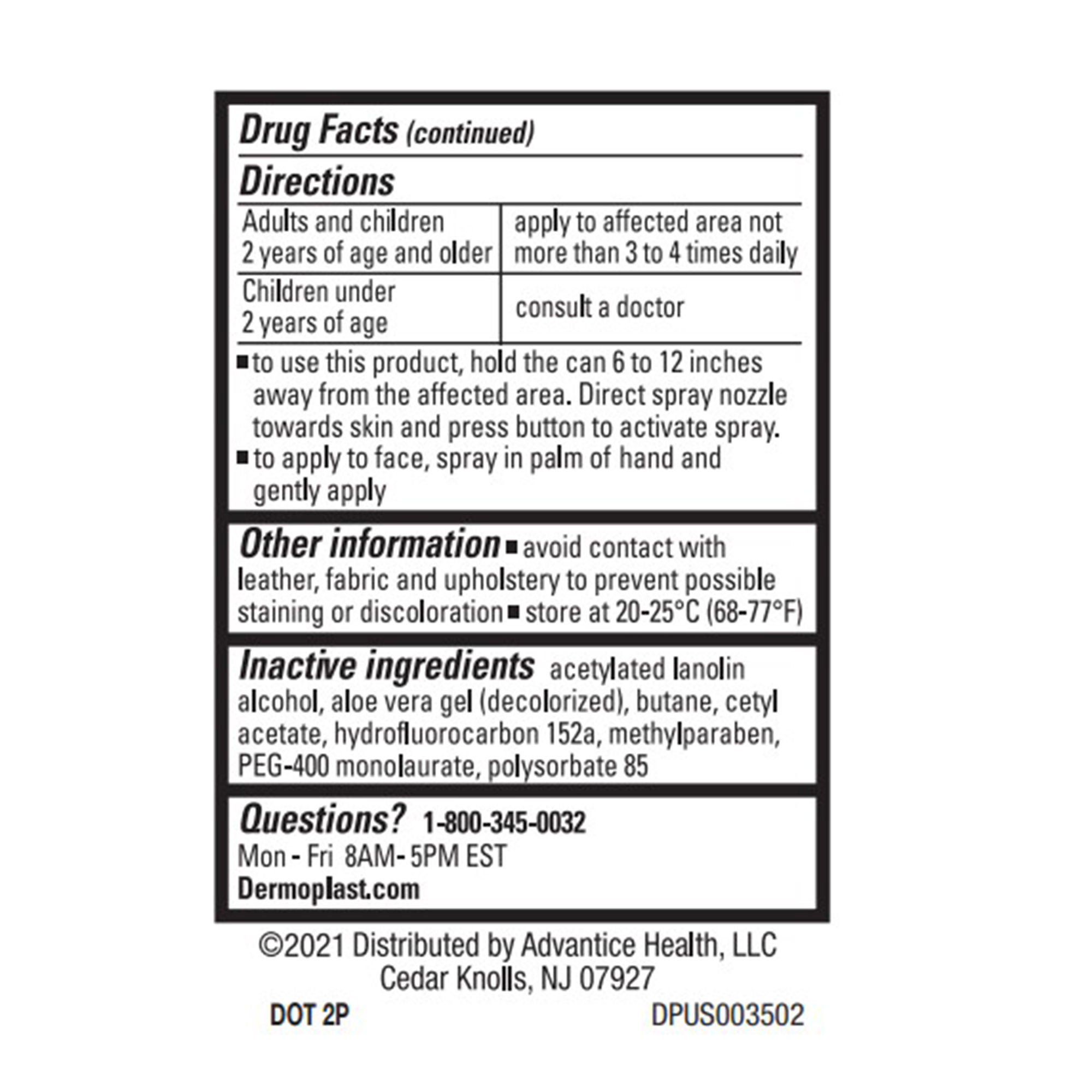 Emerson Healthcare - 316864680037A Topical Pain Relief Dermoplast® Pain Relieving 20% - 0.5% Strength Benzocaine / Menthol Spray 3 oz.