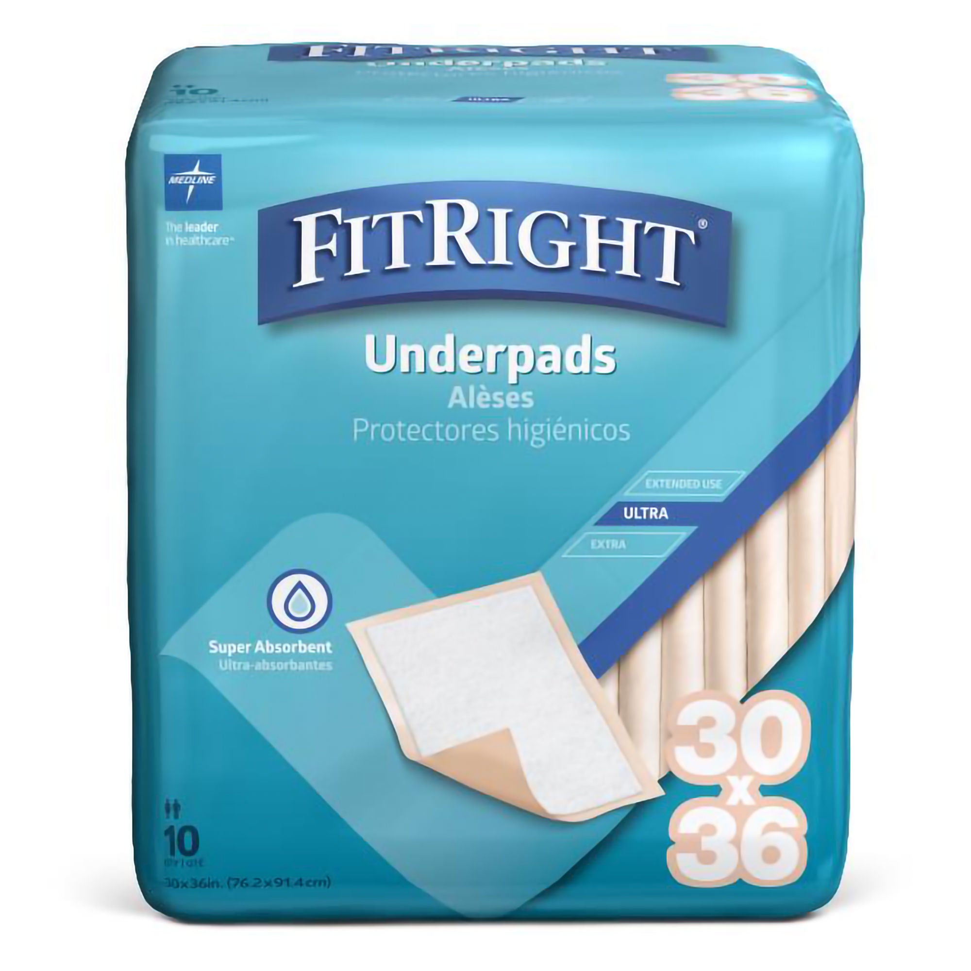Medline - MUP2000F Disposable Underpad FitRight™ 30 X 36 Inch Fluff / Polymer Heavy Absorbency