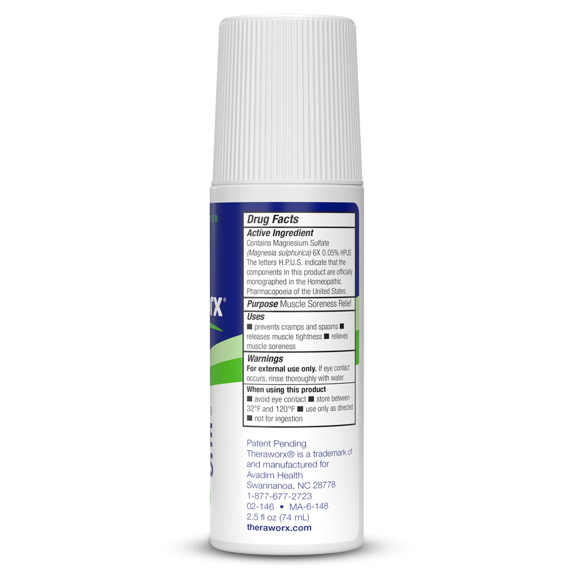Avadim 02-146-4X4 - Theraworx® Relief for Muscle Cramps Roll-On - 4/Pack, 16/Case