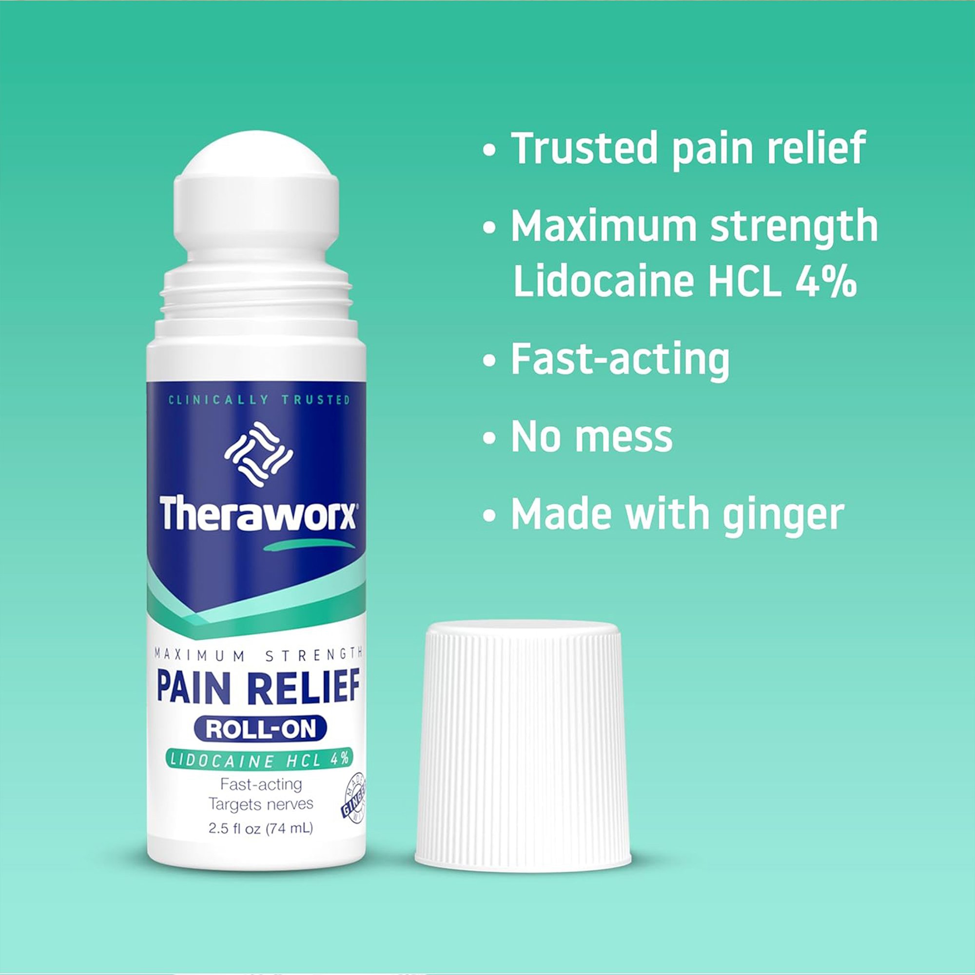 Avadim NRV-25R-4X4 - Theraworx® Maximum Strength Pain Relief Roll-On with 4% Lidocaine - 4/Pack, 16/Case