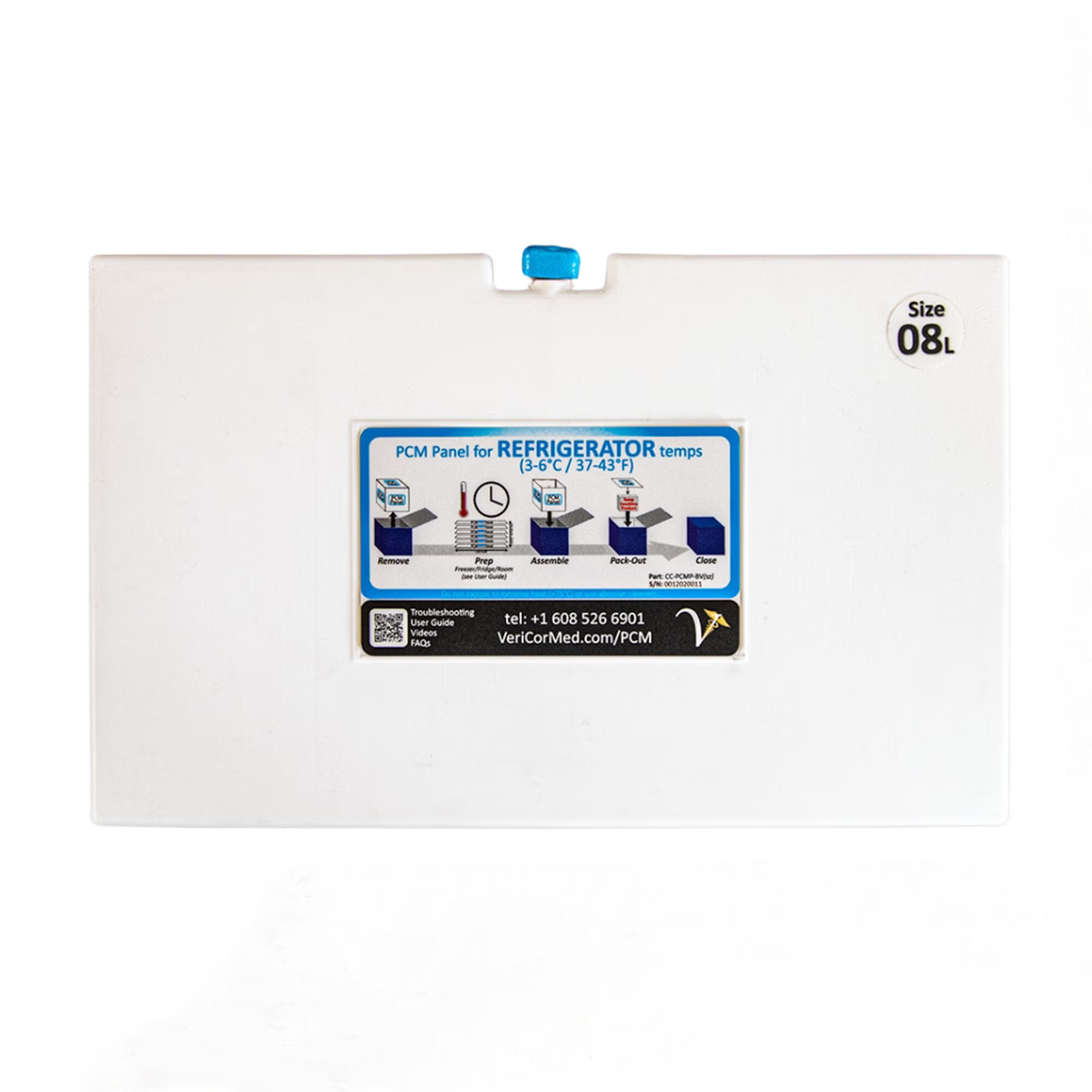Control Solutions Inc - CC-PCMP-BV08-L Vericor PCM Panel Large Fridge Panel, For 2-8°C/1-6°C/1-10°C Temps For VT-08 Vaccine Transport Cooler