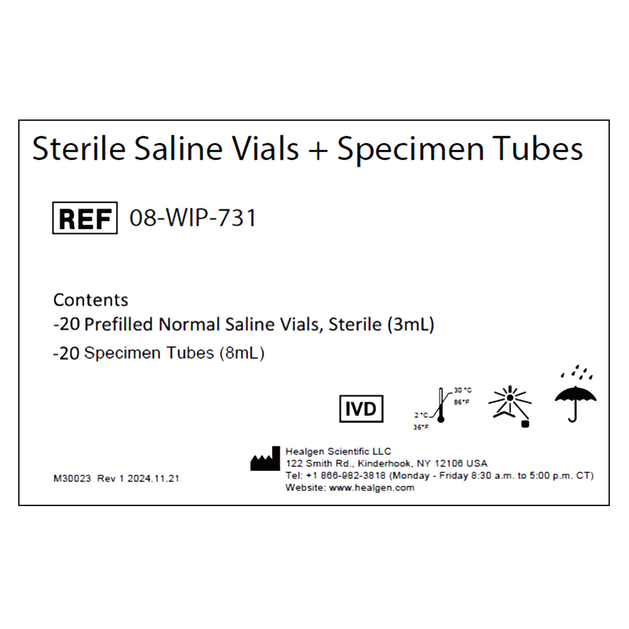 Healgen Scientific Ltd - 08-WIP-731 Sterile Saline Vial / Specimen Tube (20) Sterile Saline Vials and (20) Test Tubes For Consult RSV Kit