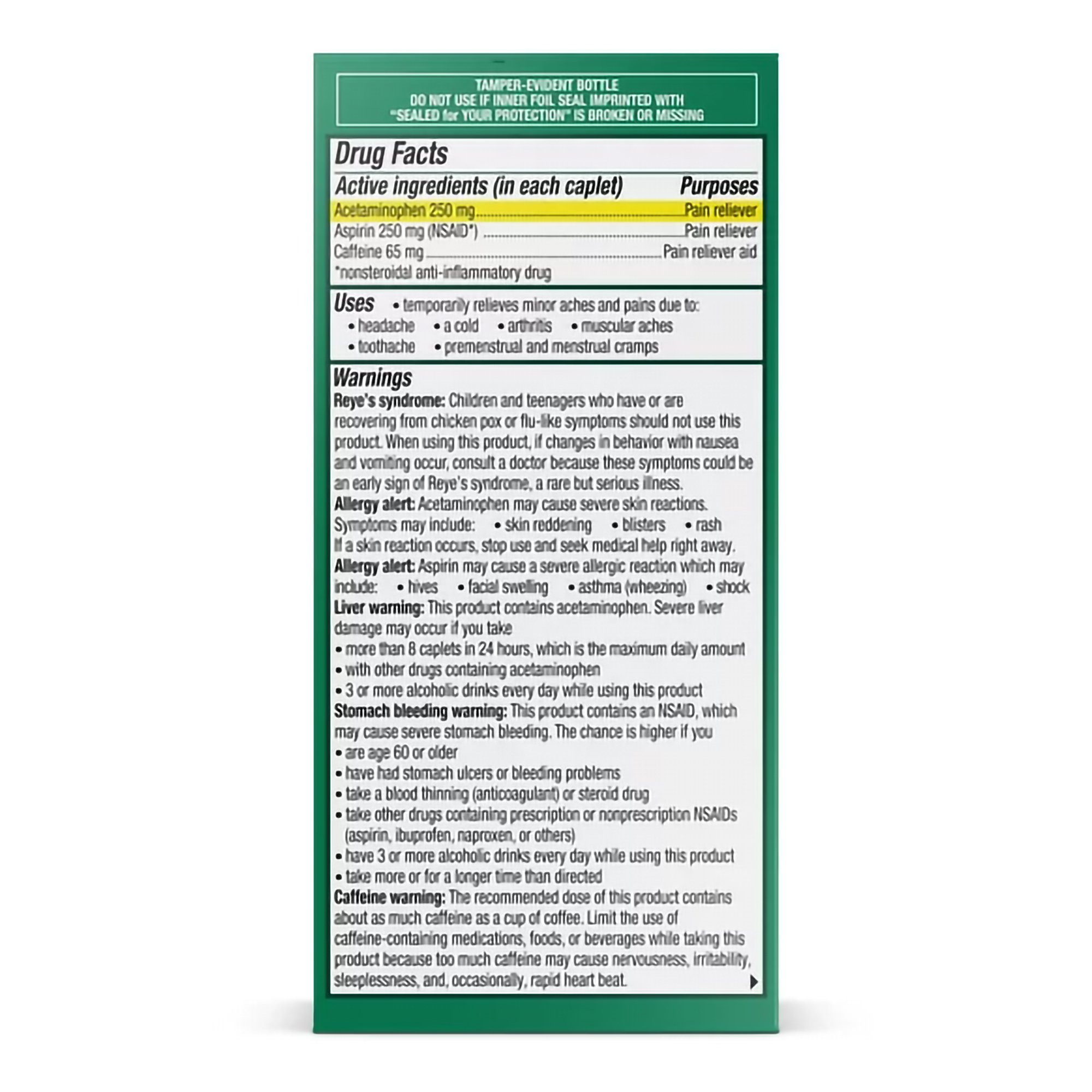 Haleon US Services Inc 00067200204 - Excedrin® Migraine Relief Caplets with Acetaminophen, Aspirin and Caffeine - 1/Bottle