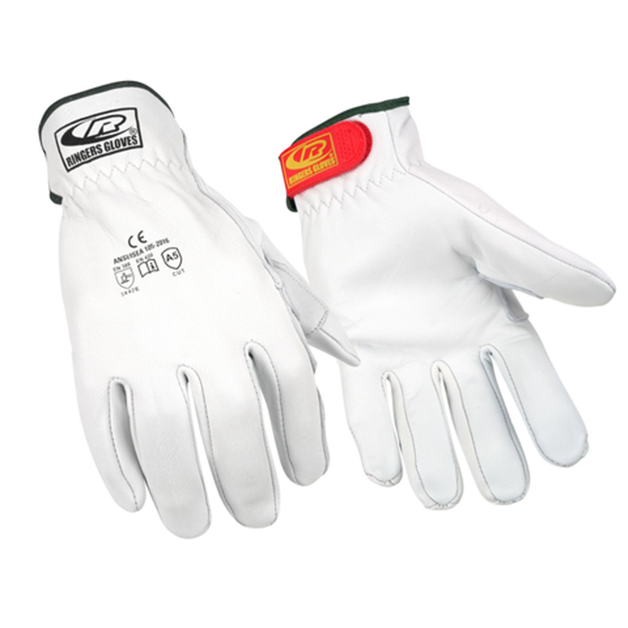 Ansell - 839361 Cut Resistant Work Glove Ringers® R664 Drivers Size 11 Leather White Wrist Length Adjustable Cuff NonSterile