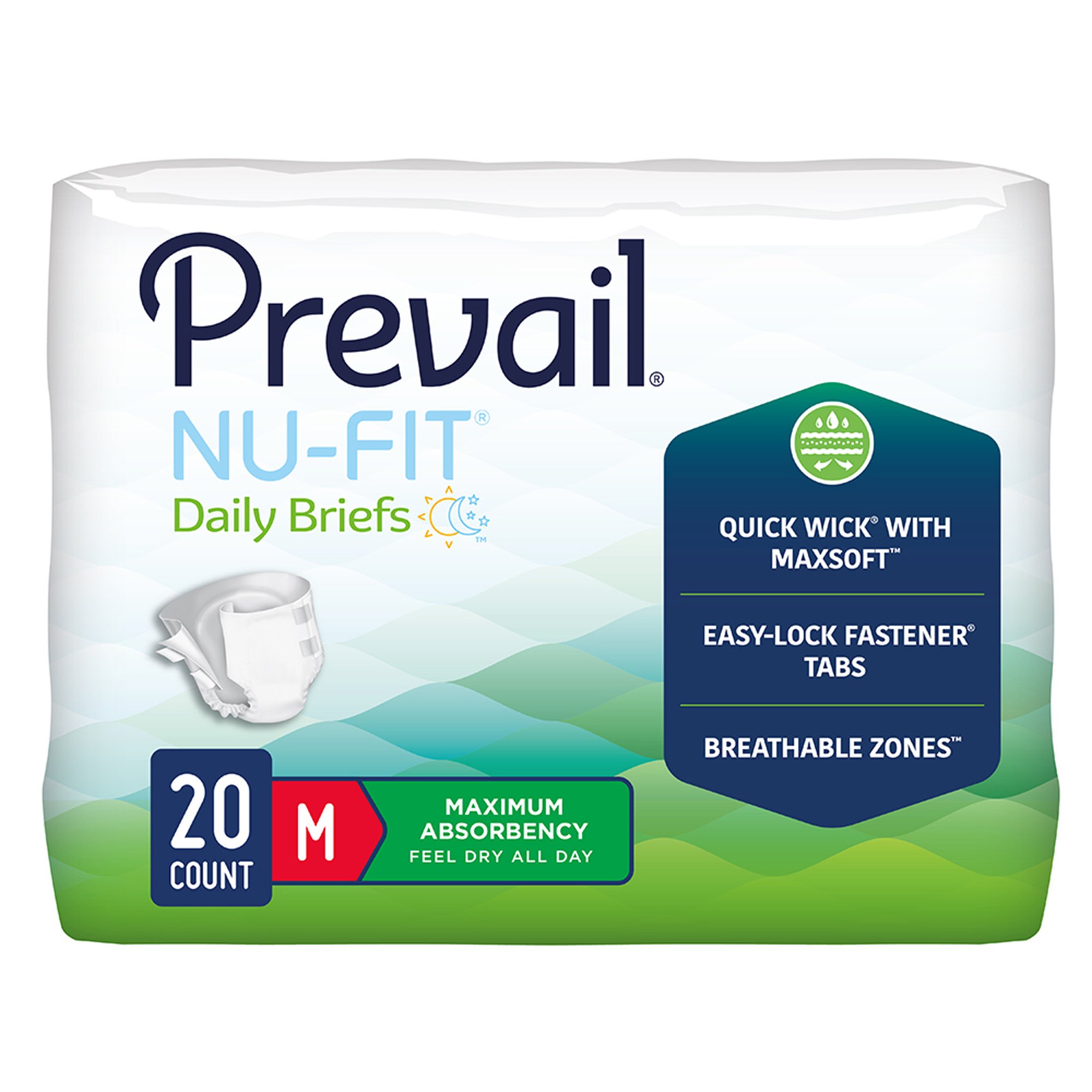 First Quality Products LLC NU-012-2 - Prevail® Nu-Fit® Daily Briefs, Maximum Absorbency, Medium - 20/Pack, 80/Case