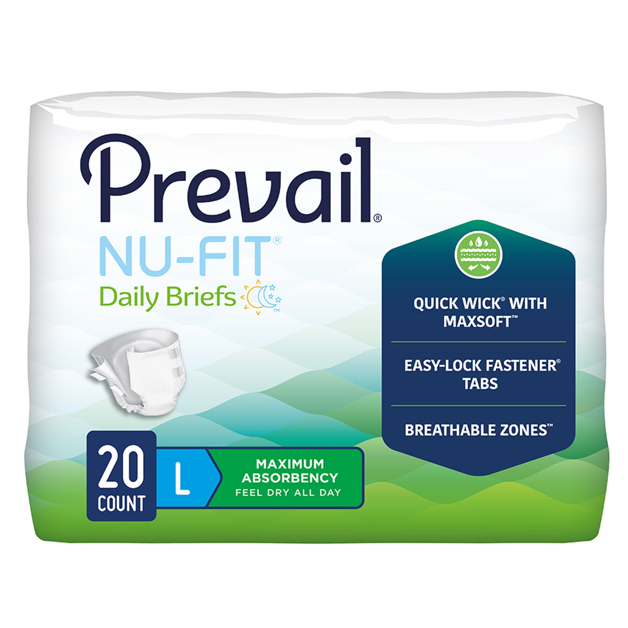 First Quality Products LLC NU-013-2 - Prevail® Nu-Fit® Daily Briefs, Maximum Absorbency, Large - 20/Pack, 80/Case