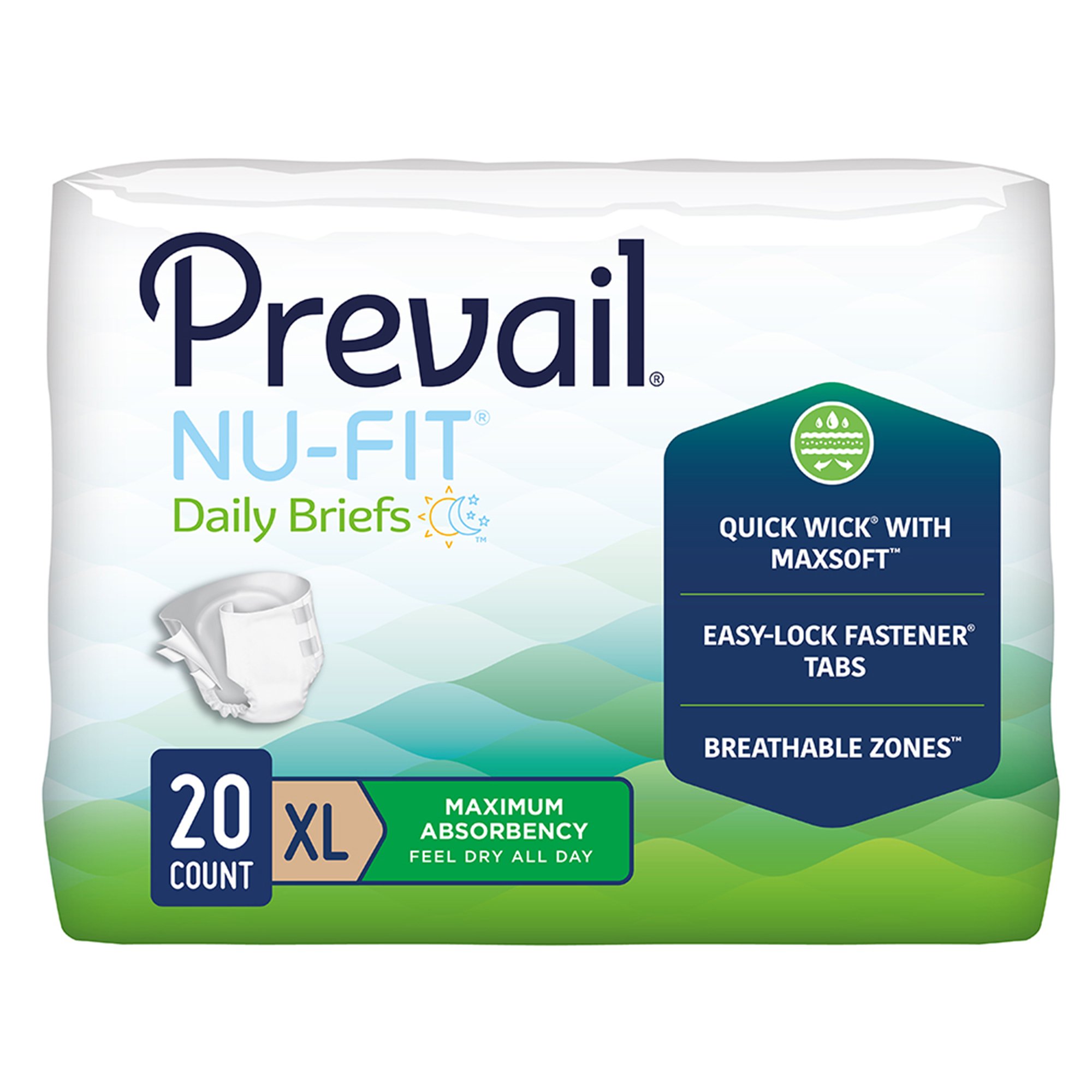 First Quality Products LLC NU-014-2 - Prevail® Nu-Fit® Incontinence Brief, Heavy Absorbency, Extra Large - 20/Pack, 80/Case