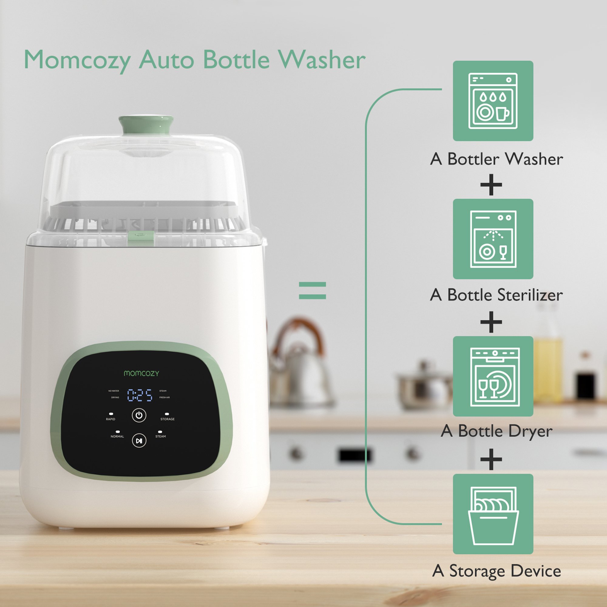 Momcozy CleanPal Pro Baby Bottle Washer and Sterilizer BS003-GW10NB by Root Technology