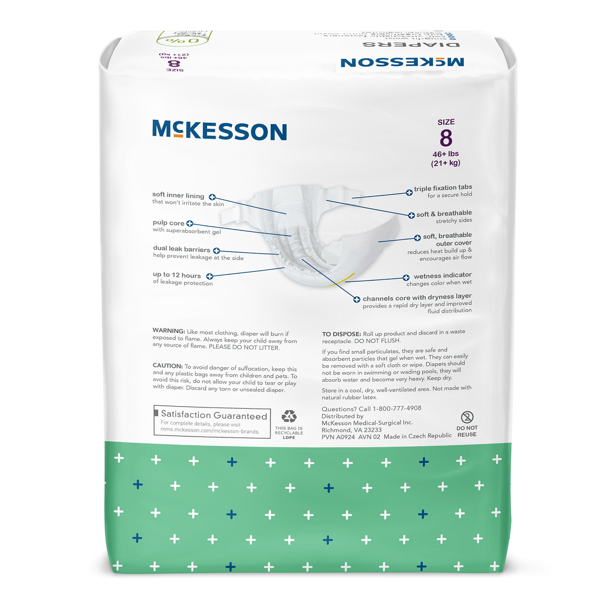 McKesson Brand BD-SZ8 - McKesson Youth Diaper / Incontinence Brief for Children weighing 46 lbs. or more - 20/Bag, 80/Case
