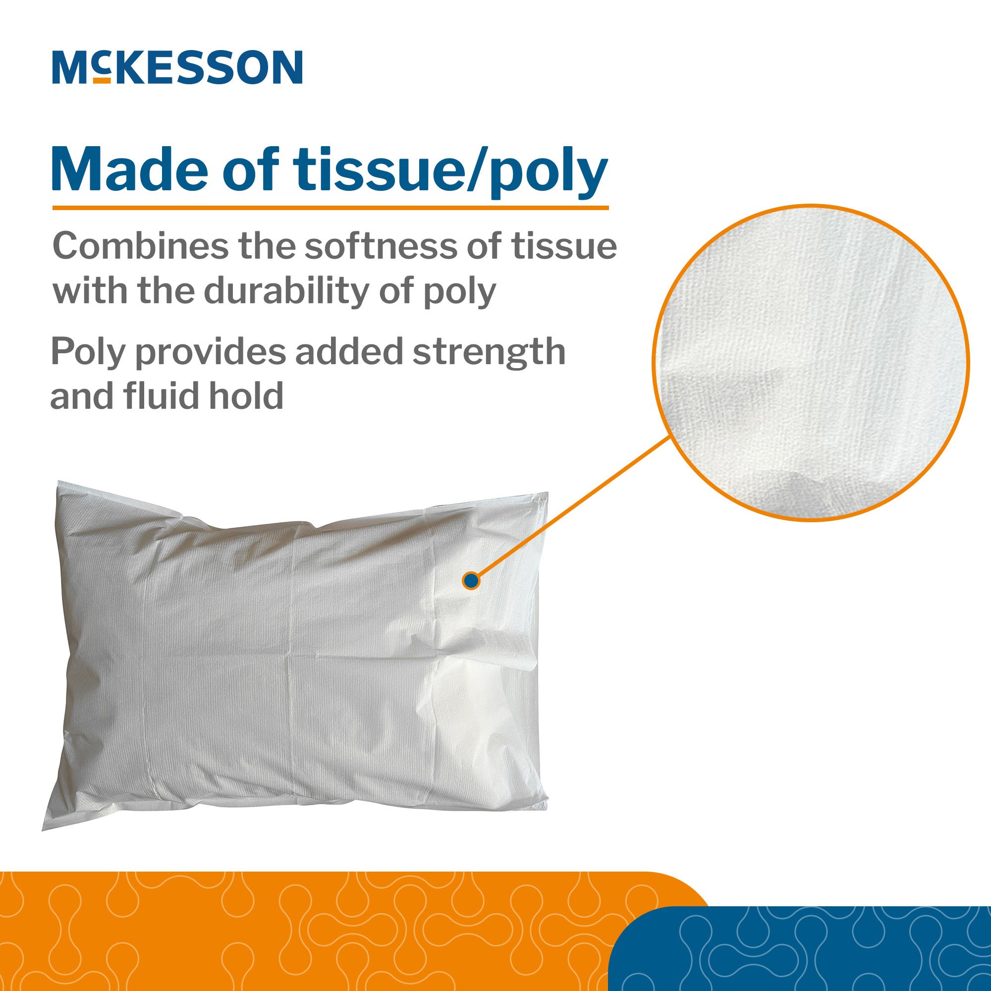 McKesson Brand 16-JCPM7 - McKesson Pillowcase, Disposable, Standard, White, Tissue/Poly, 30 x 21 Inch - 100/Case